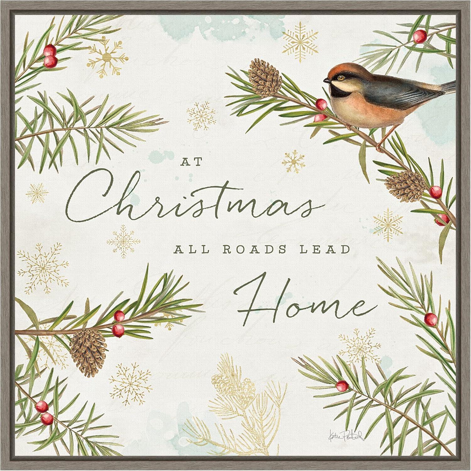 Christmas Tradition Bird Print on Canvas with Grey Frame