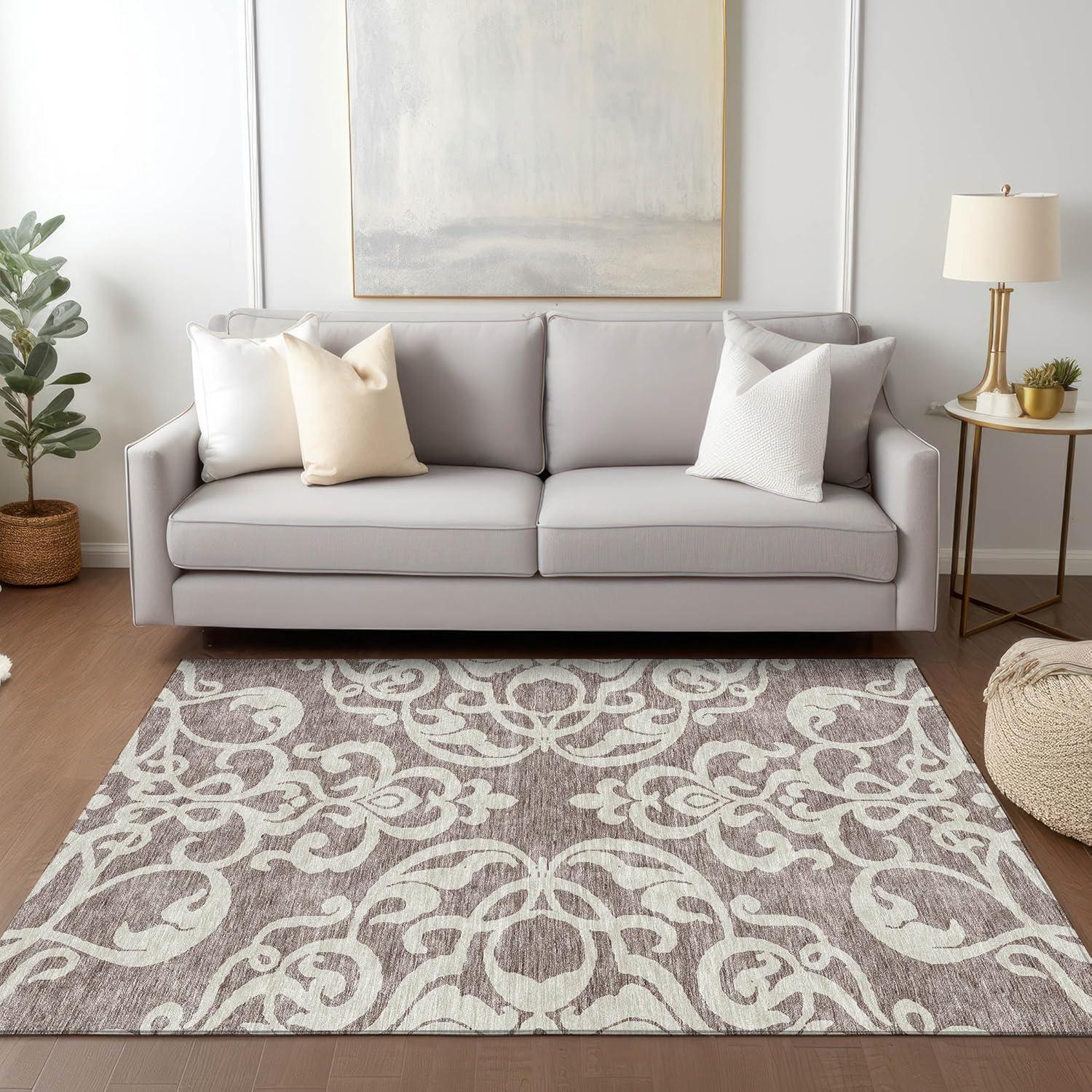 Taupe and Cream Synthetic Flat Woven 5' x 7' Area Rug