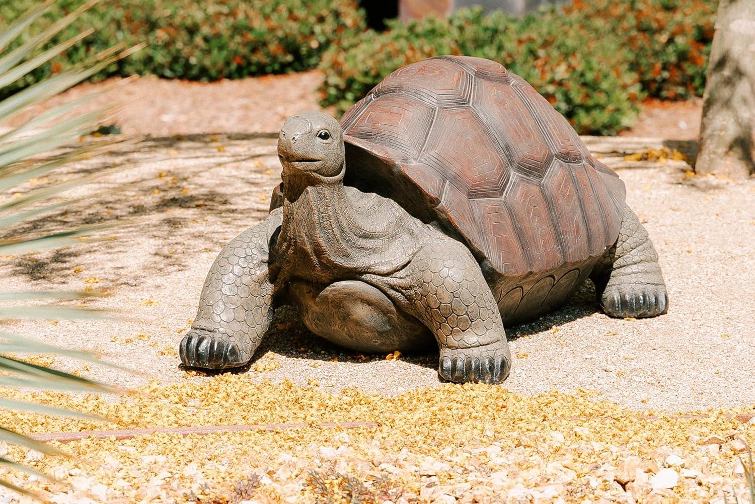 XBrand 28"L Brown and Black Concrete/MgO Walking Tortoise Statue, Indoor or Outdoor Décor, Garden Sculptures, Turtle Garden Statue