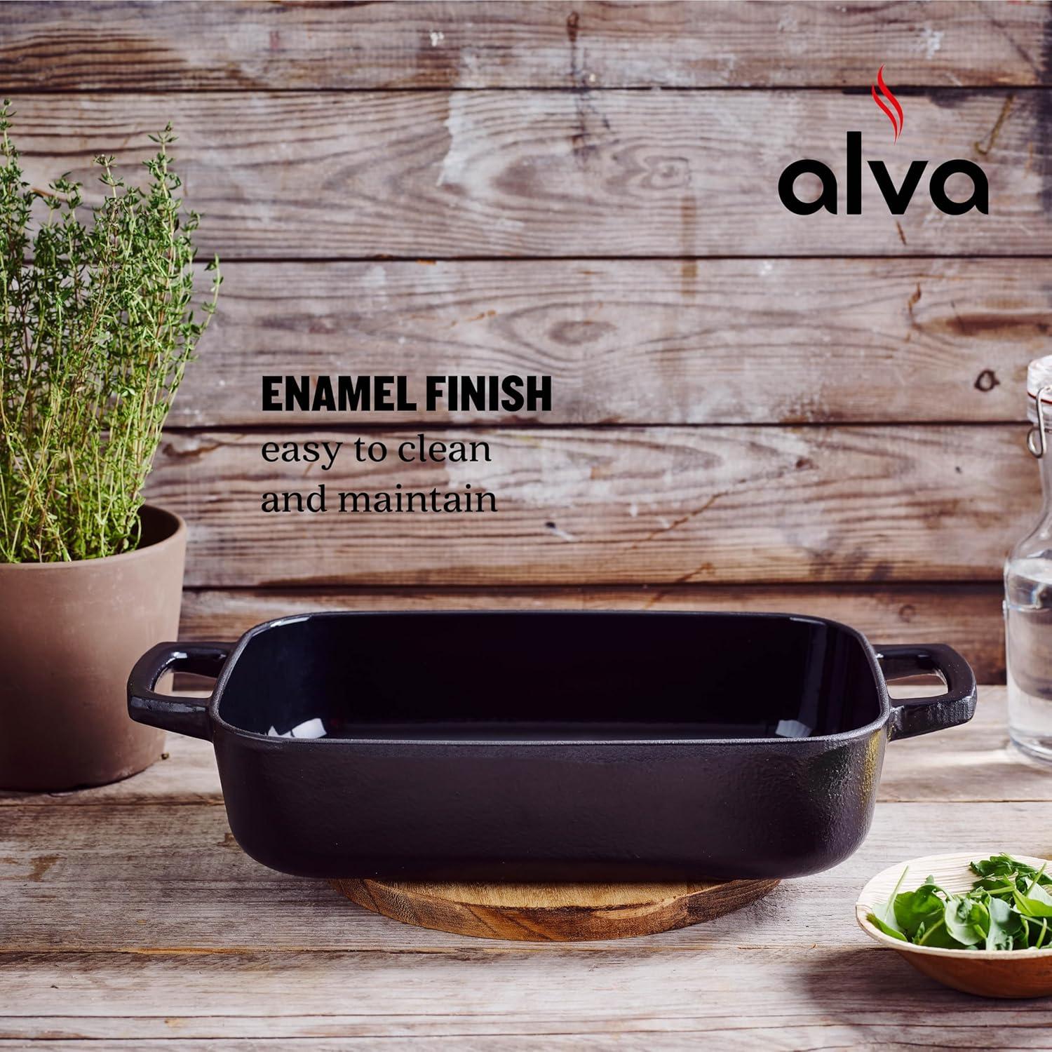Alva Alva Nori Enameled Cast Iron Dutch Oven Dish Roasting Pan Rectangular Nonstick Stove-to-Table Enamel Coated Pot, Non Toxic, Compatible with All Stovetops, Oven Safe & Induction Safe