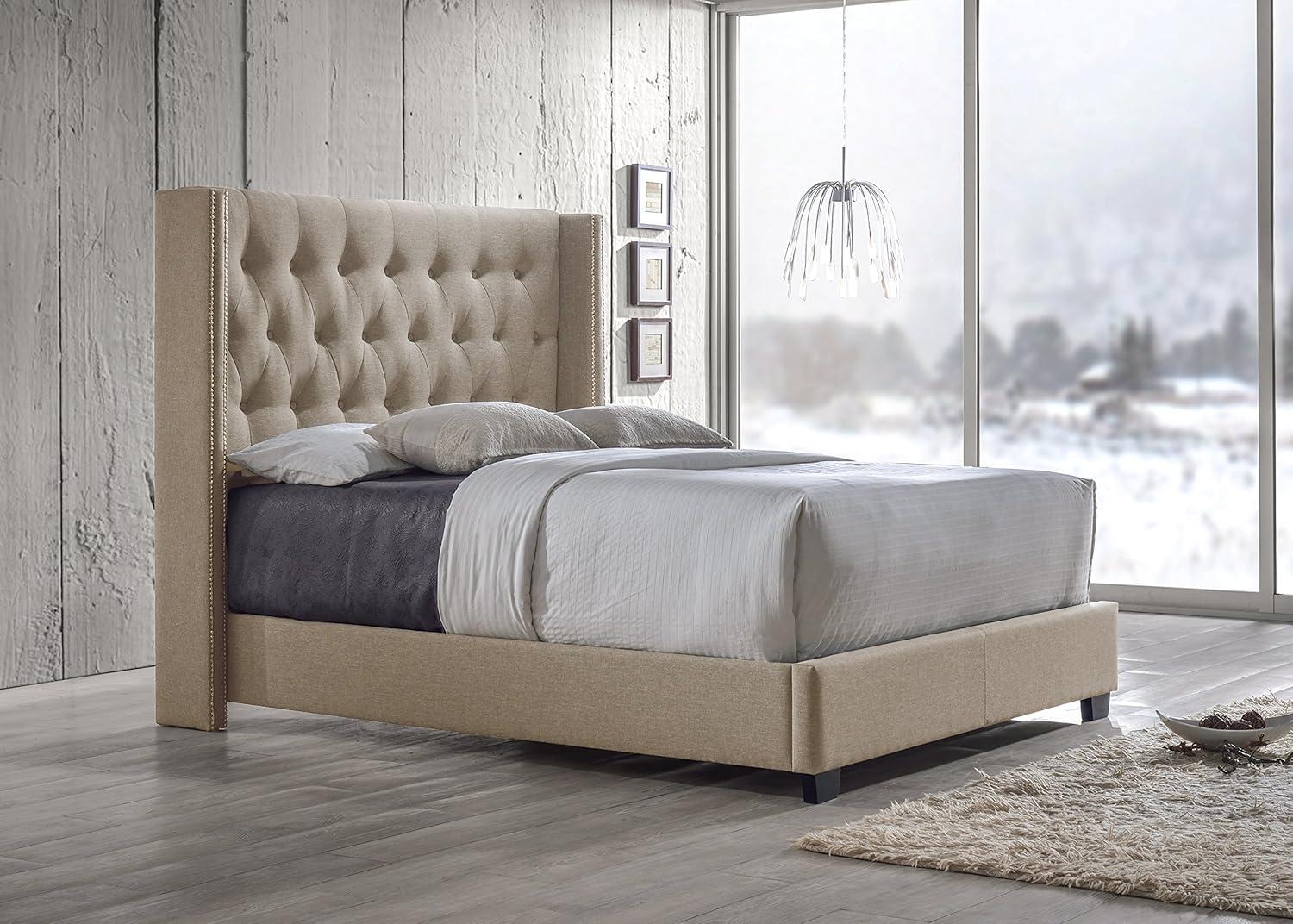 Baxton Studio Katherine Wingback Fabric Standard Bed with Nailhead Trim, Gray