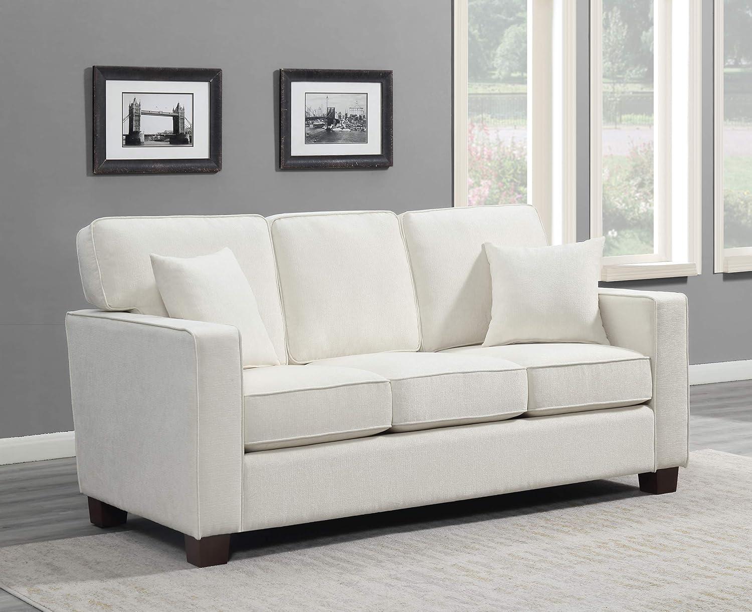 OSP Home Furnishings Russell Sectional with 2 Pillows Off White: Transitional Style, Polyester Upholstery, Wood Frame