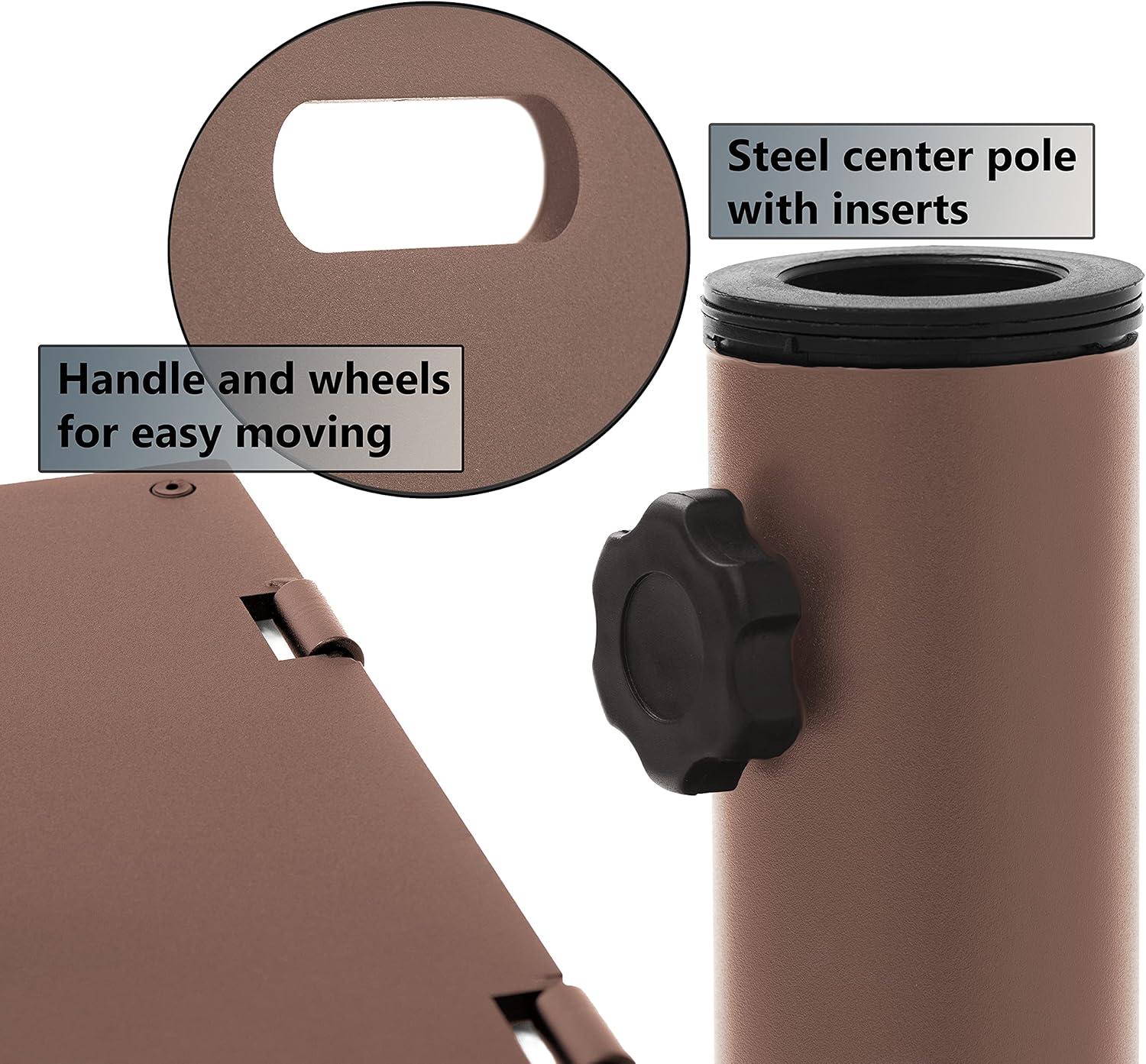 Brown Steel 20" Square Patio Umbrella Base with Wheels