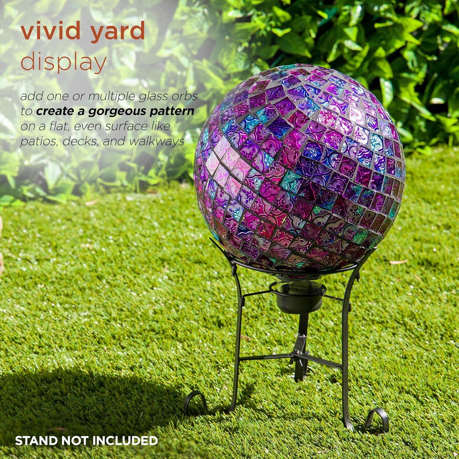 12" x 10" Indoor/Outdoor Embossed Pattern Glass Gazing Globe Purple - Alpine Corporation: Durable Polystone, LED Lights