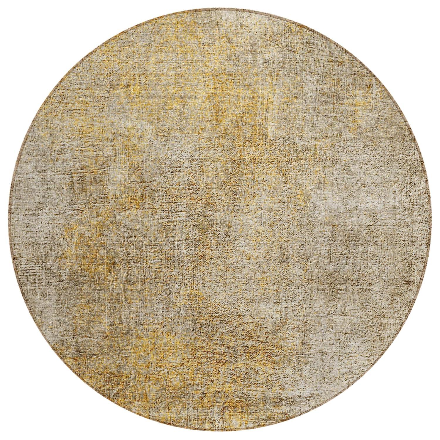 Beige Round Synthetic Flat Woven Washable Rug