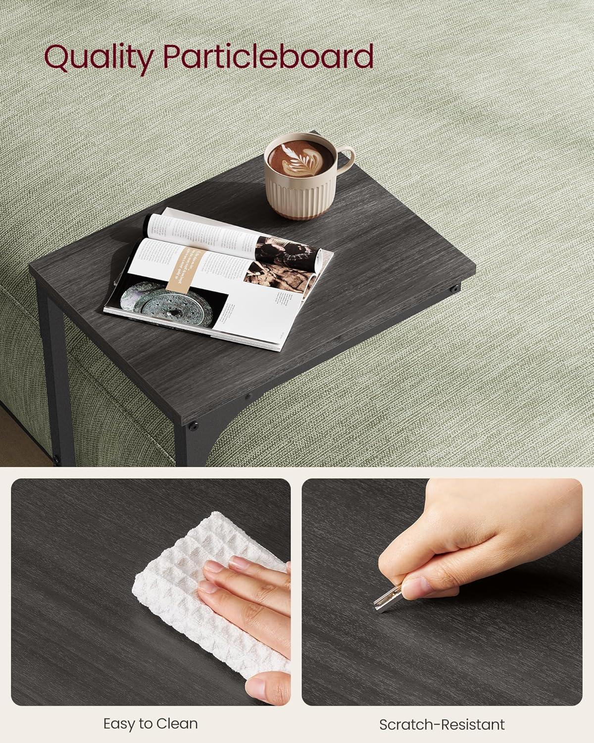 VASAGLE C-Shaped End Table, Small Side Table for Couch, Sofa Table with Metal Frame for Living Room, Bedroom, Bedside, Ebonized Oak and Black