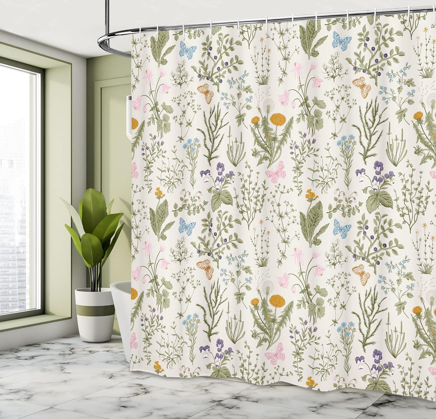 Floral Shower Curtain with Hooks Included