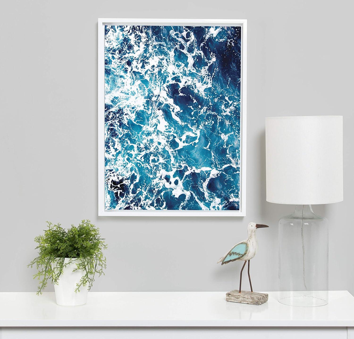 18" x 24" Sylvie Waves Framed Canvas by Simon Te Tai White - Kate and Laurel: Ocean Scene Wall Decor, Modern Art