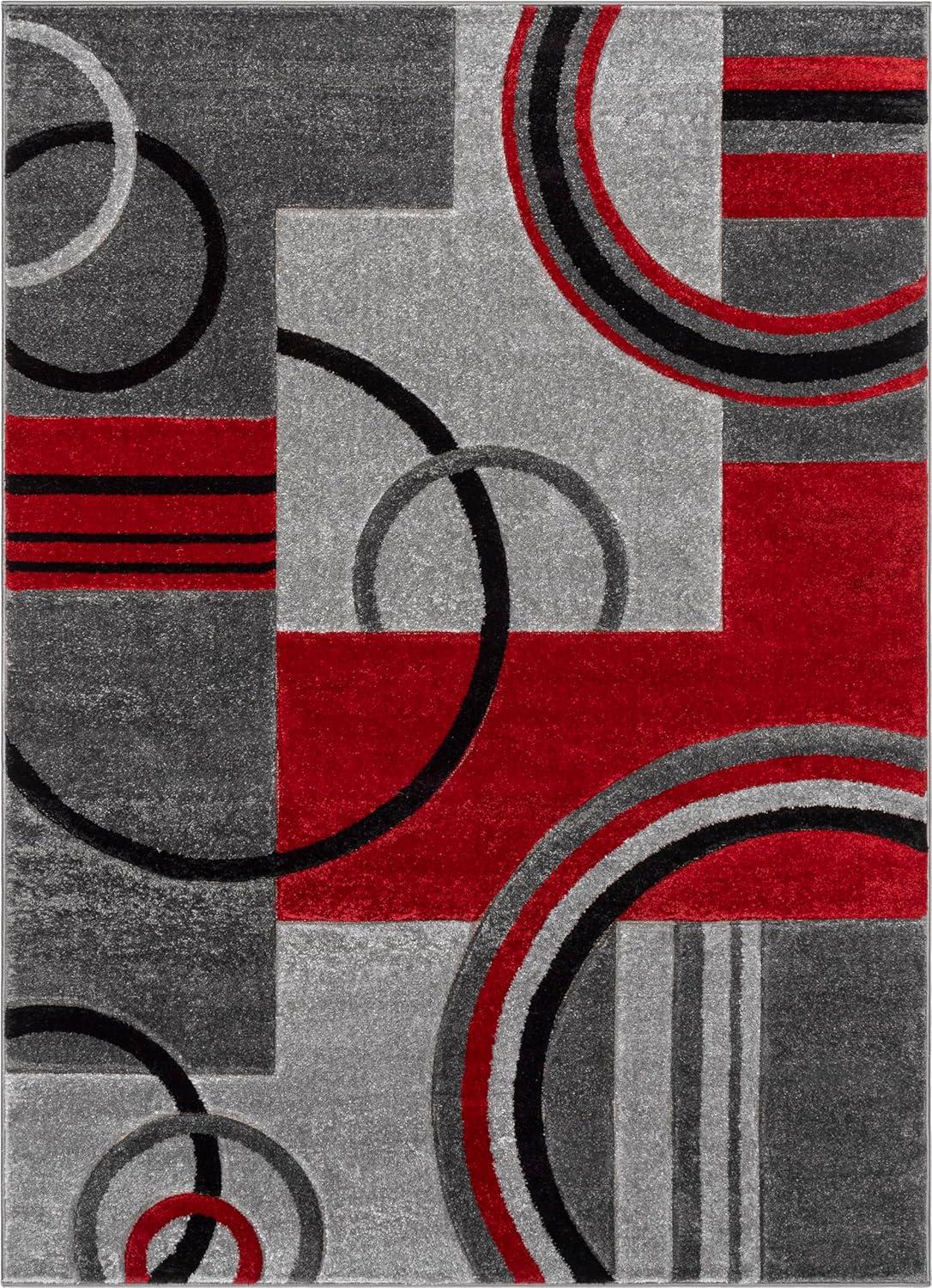 Well Woven Ruby Galaxy Waves Modern Geometric Grey & Red 6'7" x 9'3" Area Rug