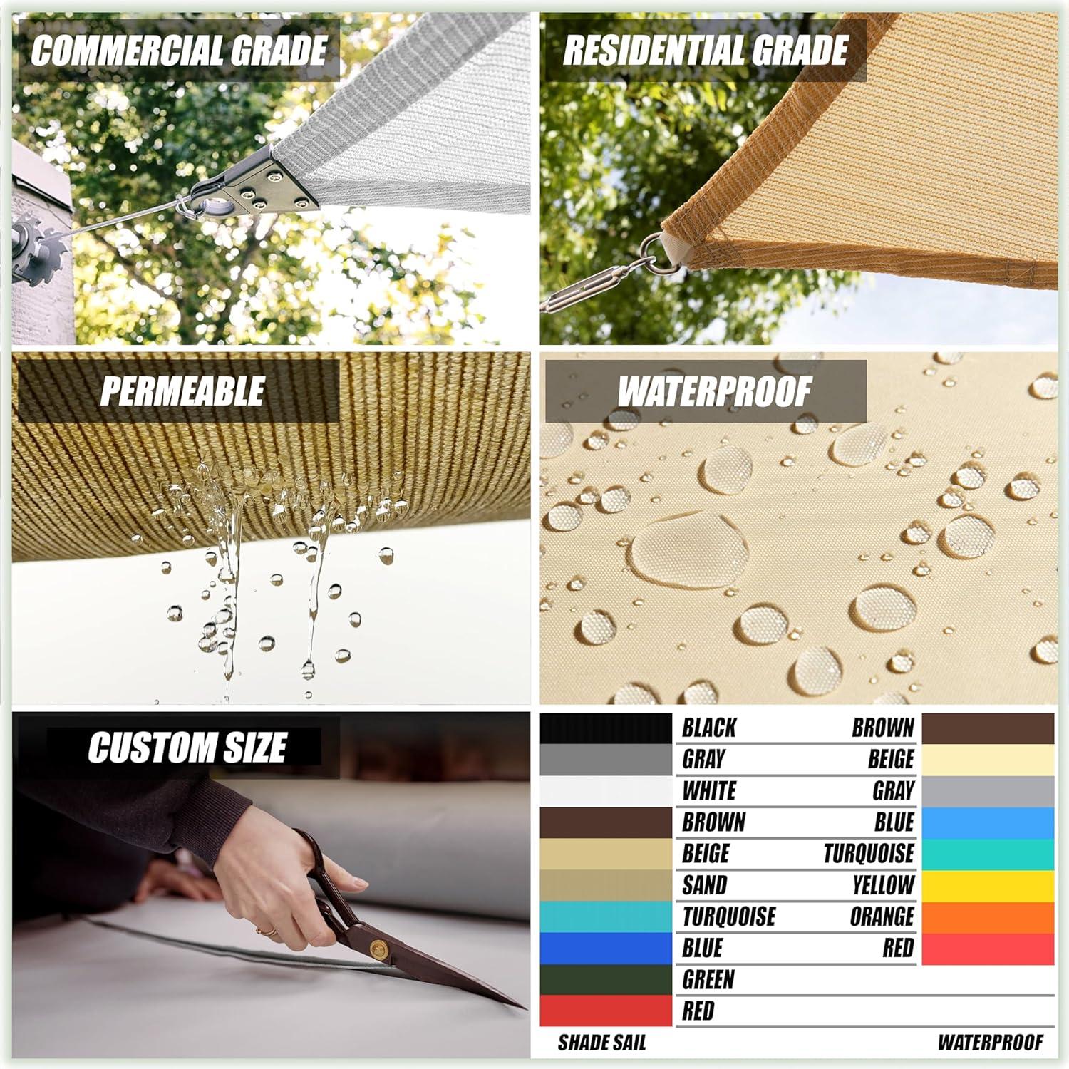 ColourTree Colourtree Sun Shade Sail Rectangle Canopy Fabric Cloth Screen, Water Permeable & UV Block UPF50