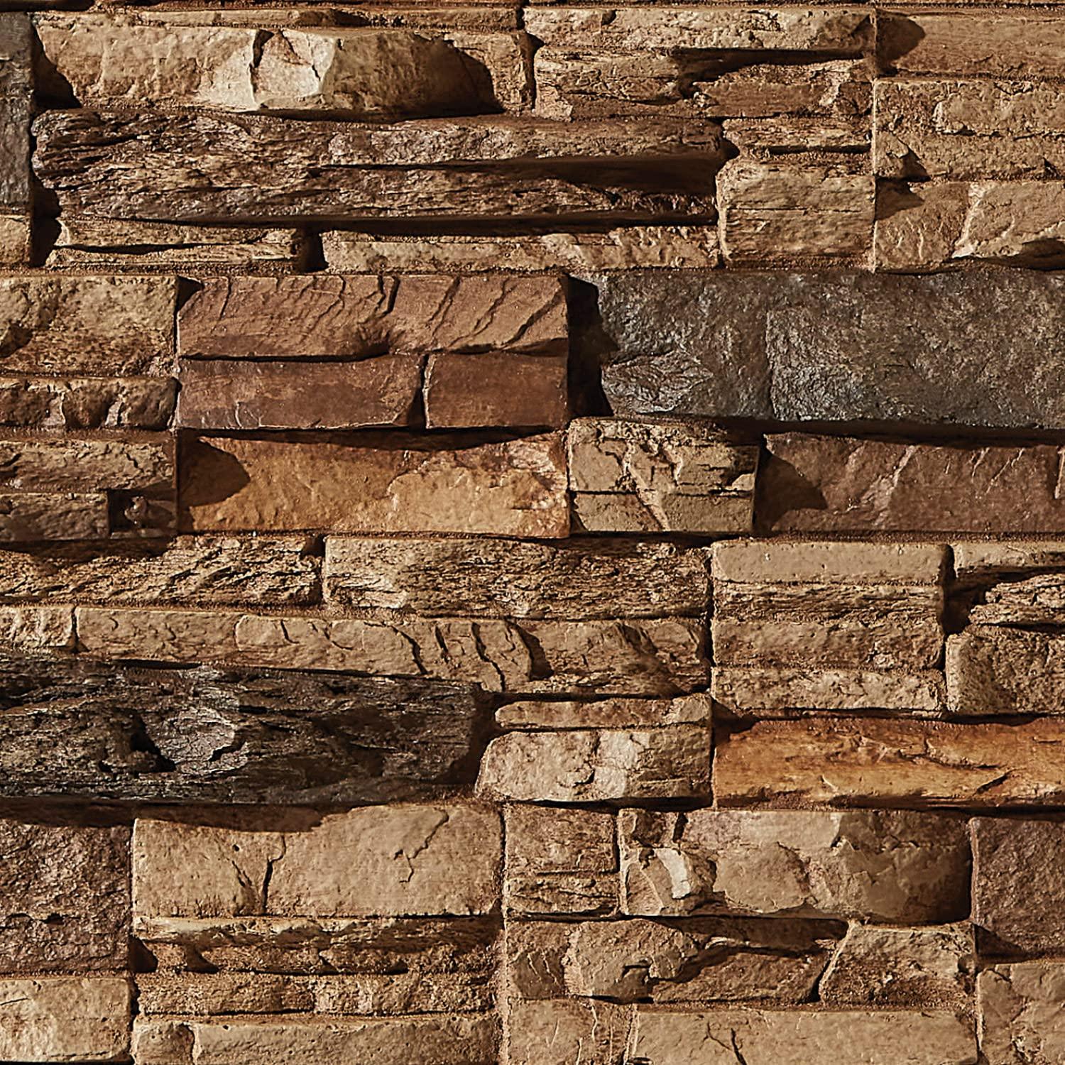 Faux Stacked Stone 3D Textured Wall Panel Sample | Sedona | 8"L x 8"H | Sample Size | Cognac Brown