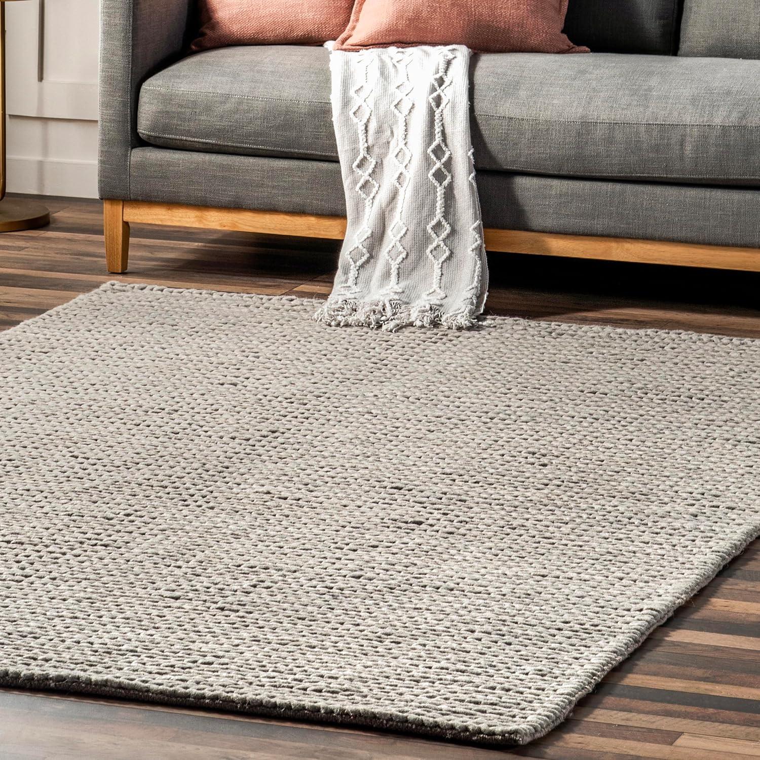 nuLOOM Penelope Braided Wool Area Rug, 5' x 8', Light Gray