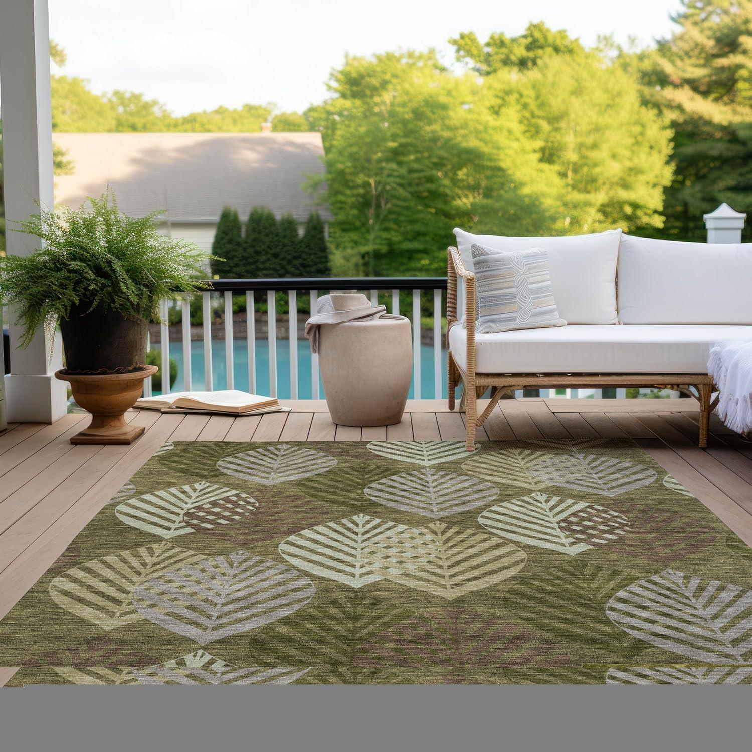 Olive Green Synthetic Flat Woven 10' x 14' Rug