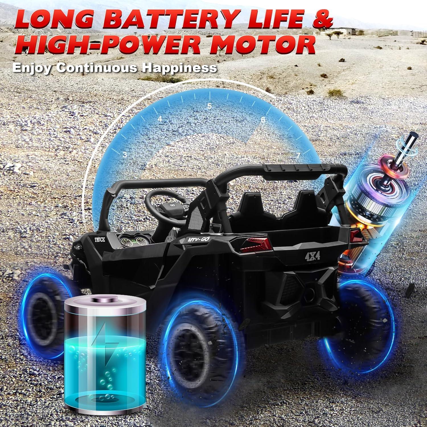 24V 4WD Powered Electric Off-Road UTV with Larger Seat , Remote Control,  3 Speeds，Halloween, Christmas gifts