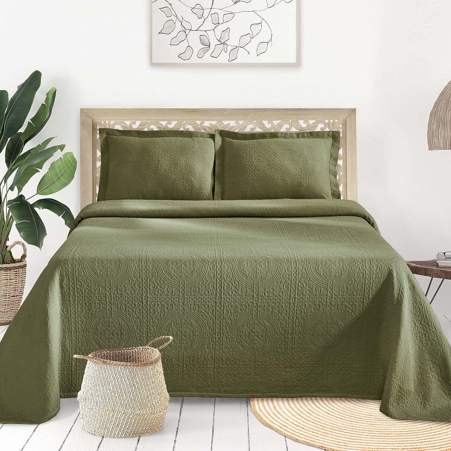Superior Jacquard Matelasse Cotton Bedspread Set of 3 Pieces, Twin, Sage