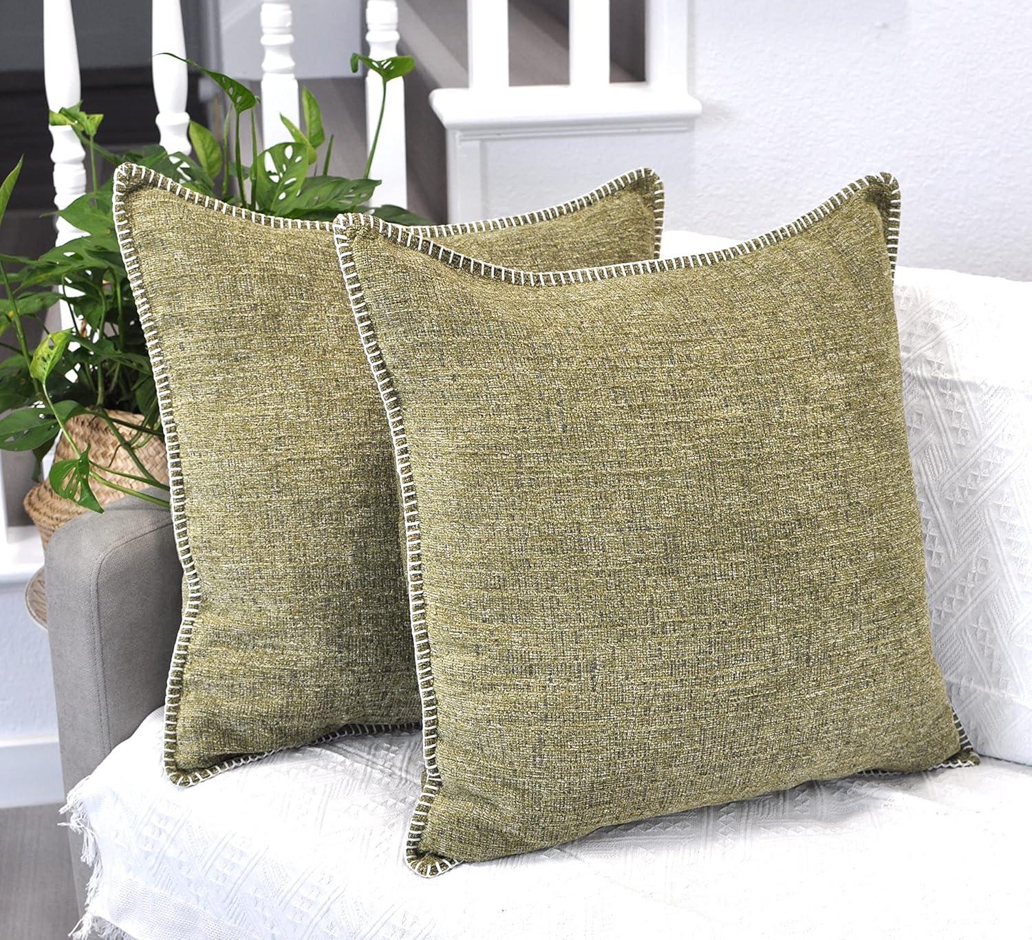 Oveesha Soft Chenille Throw Pillow Covers With Stitched Edge (Set of 2)