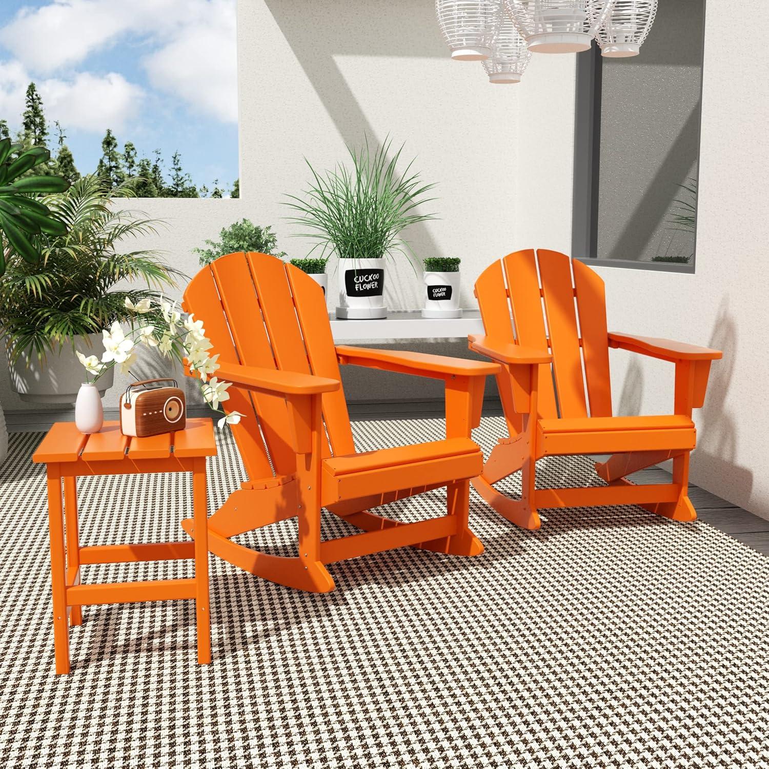 Keller 3 Piece Outdoor Rocking Chair and Table Set in Orange