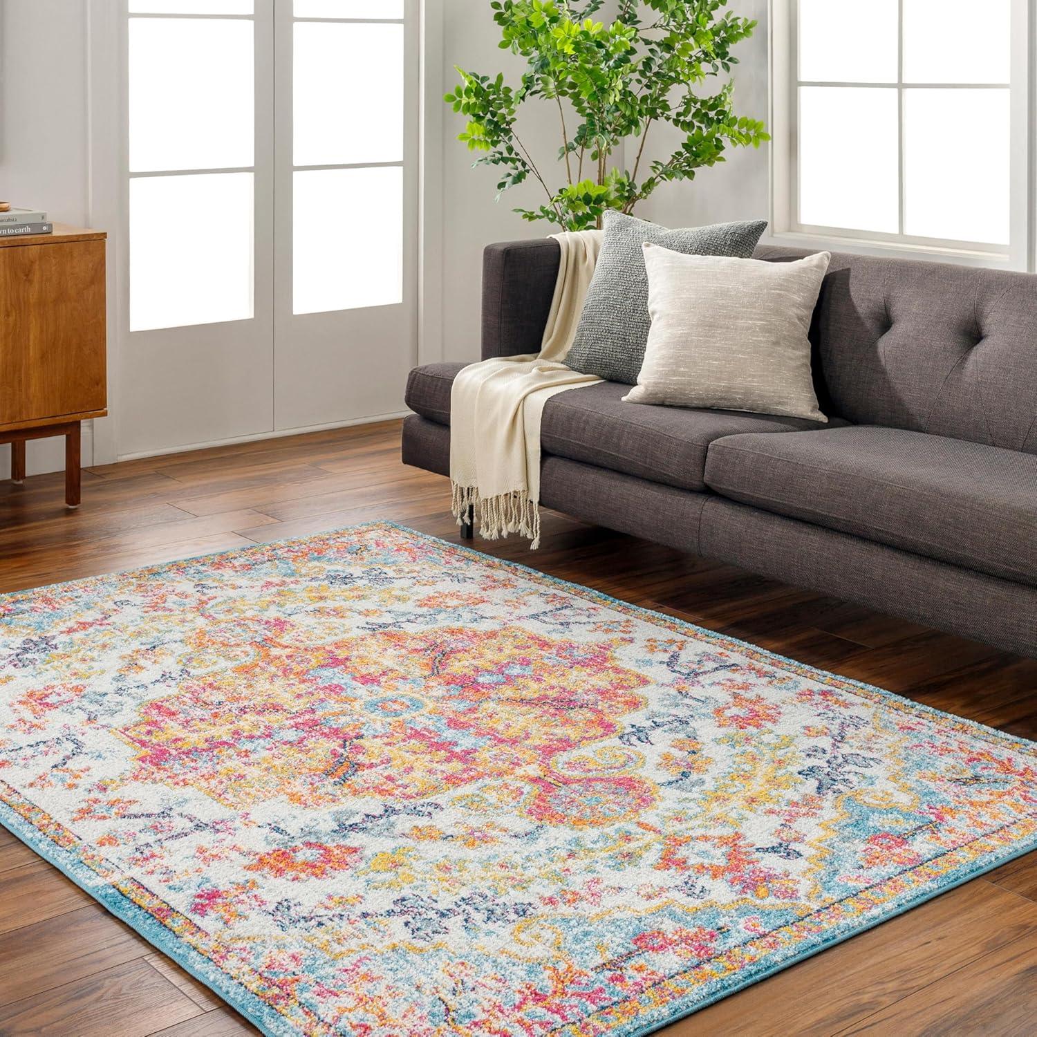 Livabliss Harput Vintage Medallion Area Rug,7'10" x 10'2",Orange/Aqua