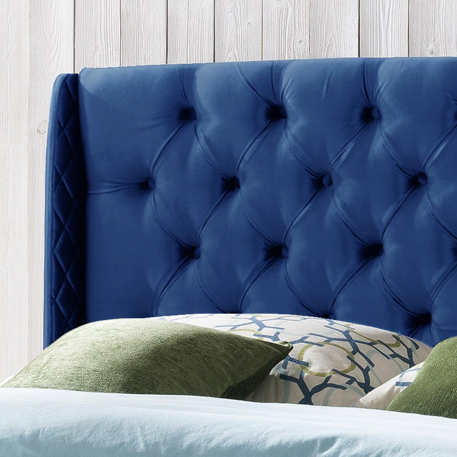 Queen/Full Lidia Wingback New Velvet Tufted Headboard Navy - Christopher Knight Home: Metal Frame Mounted, Foam Filled