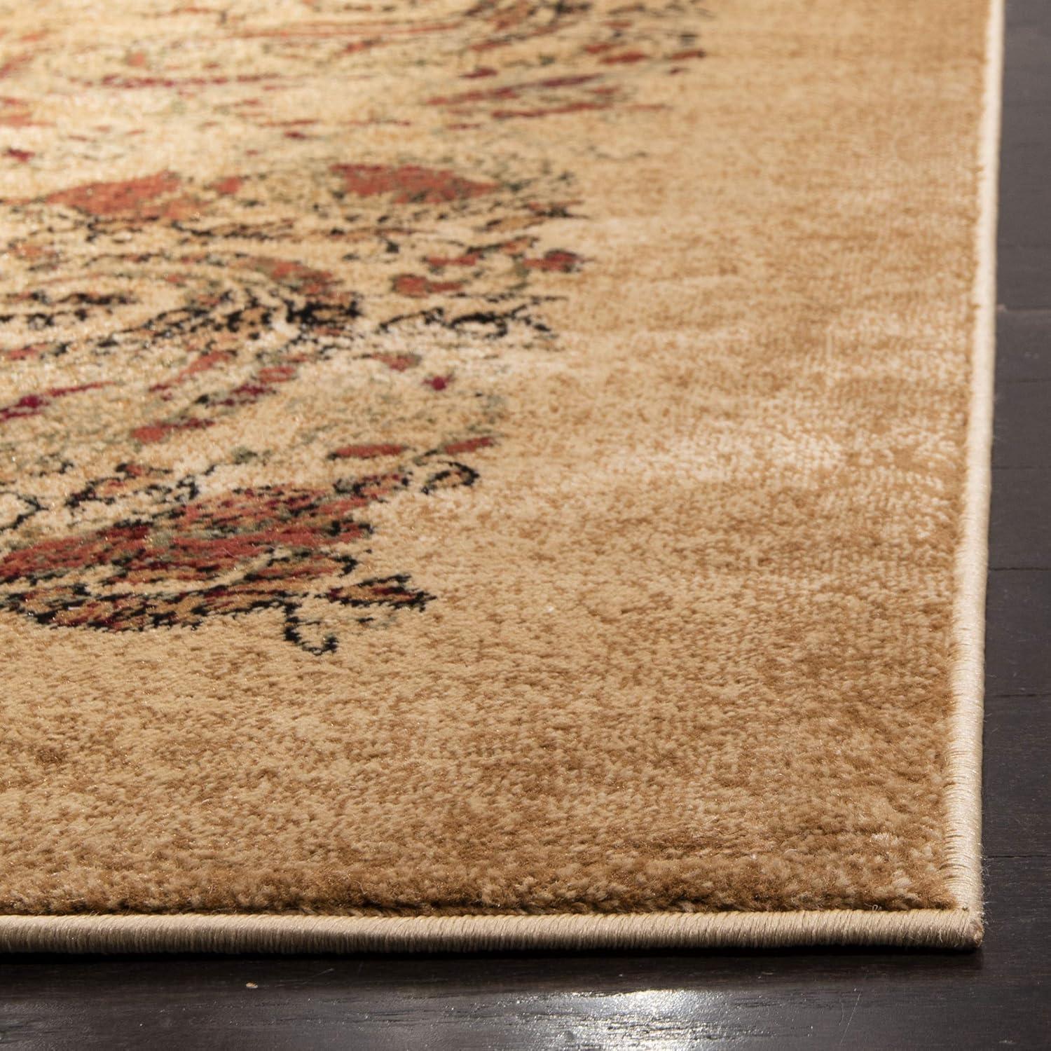 Beige and Multicolor Synthetic 4' x 6' Stain-Resistant Area Rug