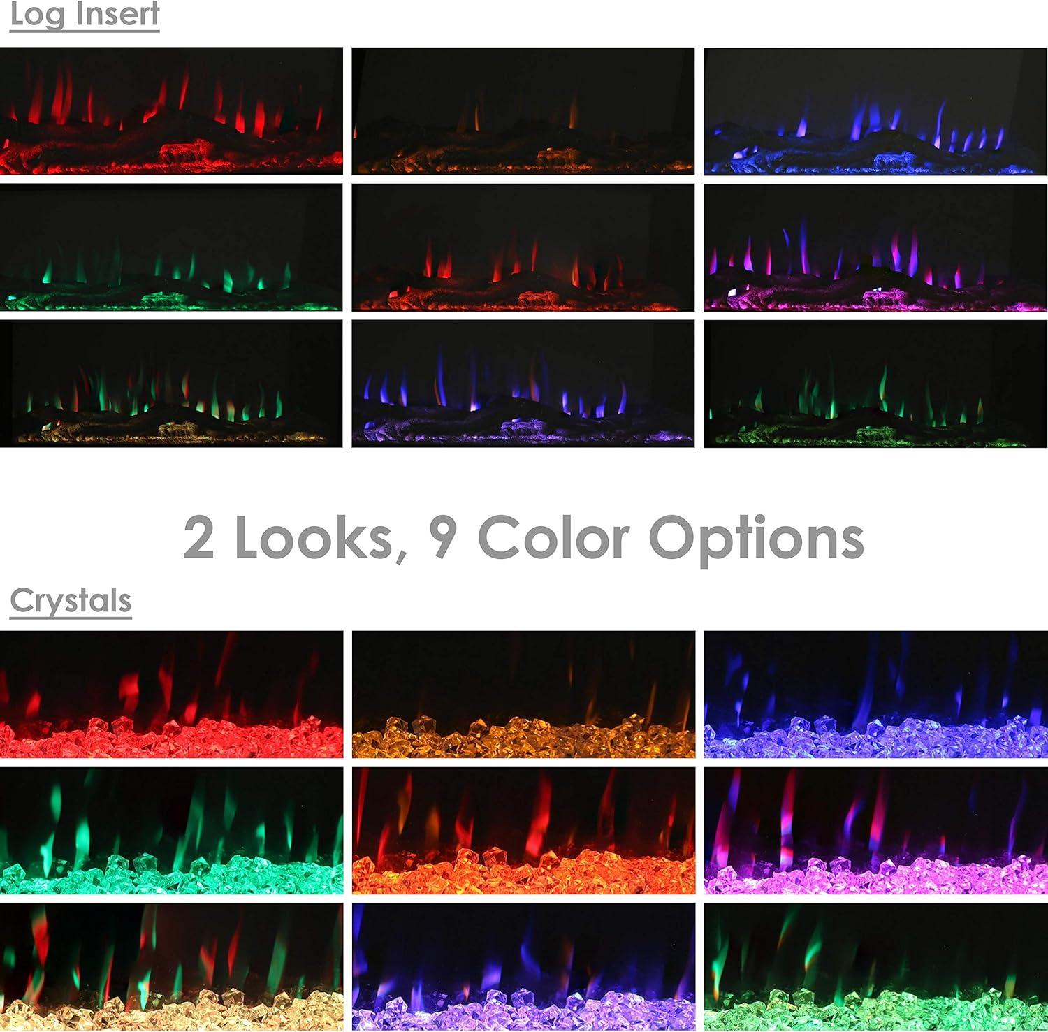 Sunnydaze 40-in Modern Flame Wall-Mounted or Recessed Indoor Electric Fireplace with LED Lights - Black Finish