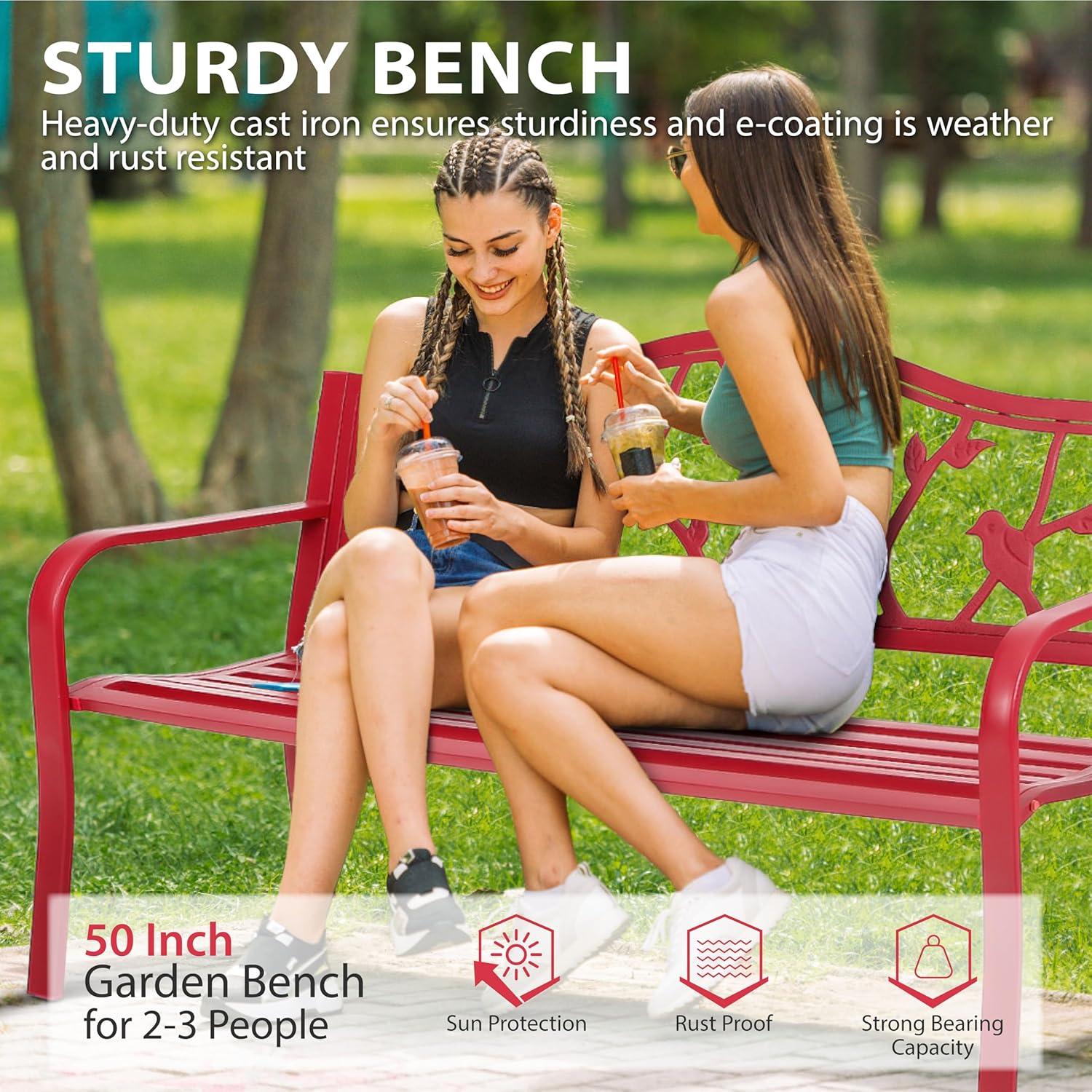 Sophia & William Outdoor Patio Metal Bench Pinkish Red