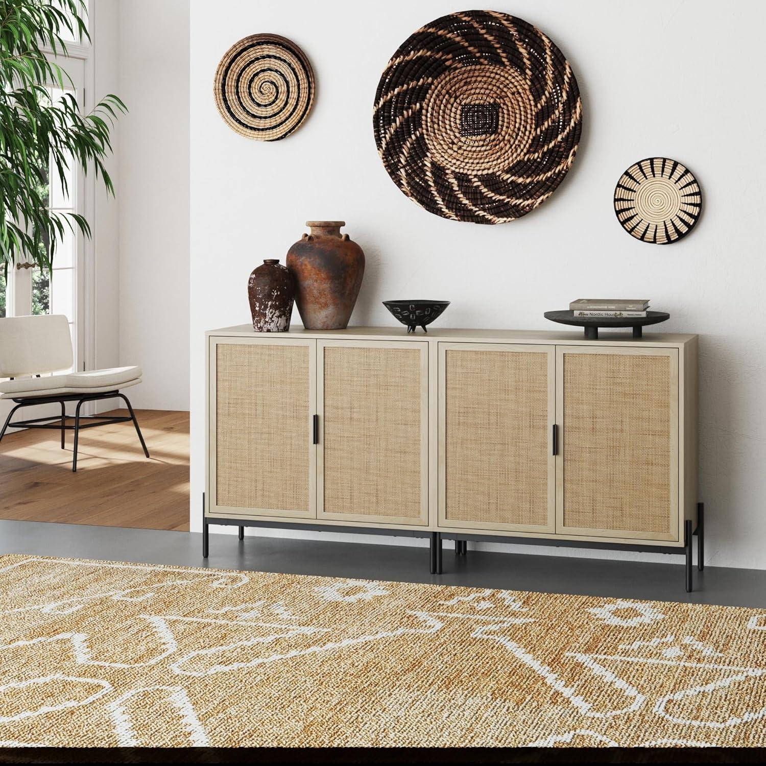 Andrew Light Oak and Matte Black Bohemian Sideboard Cabinet