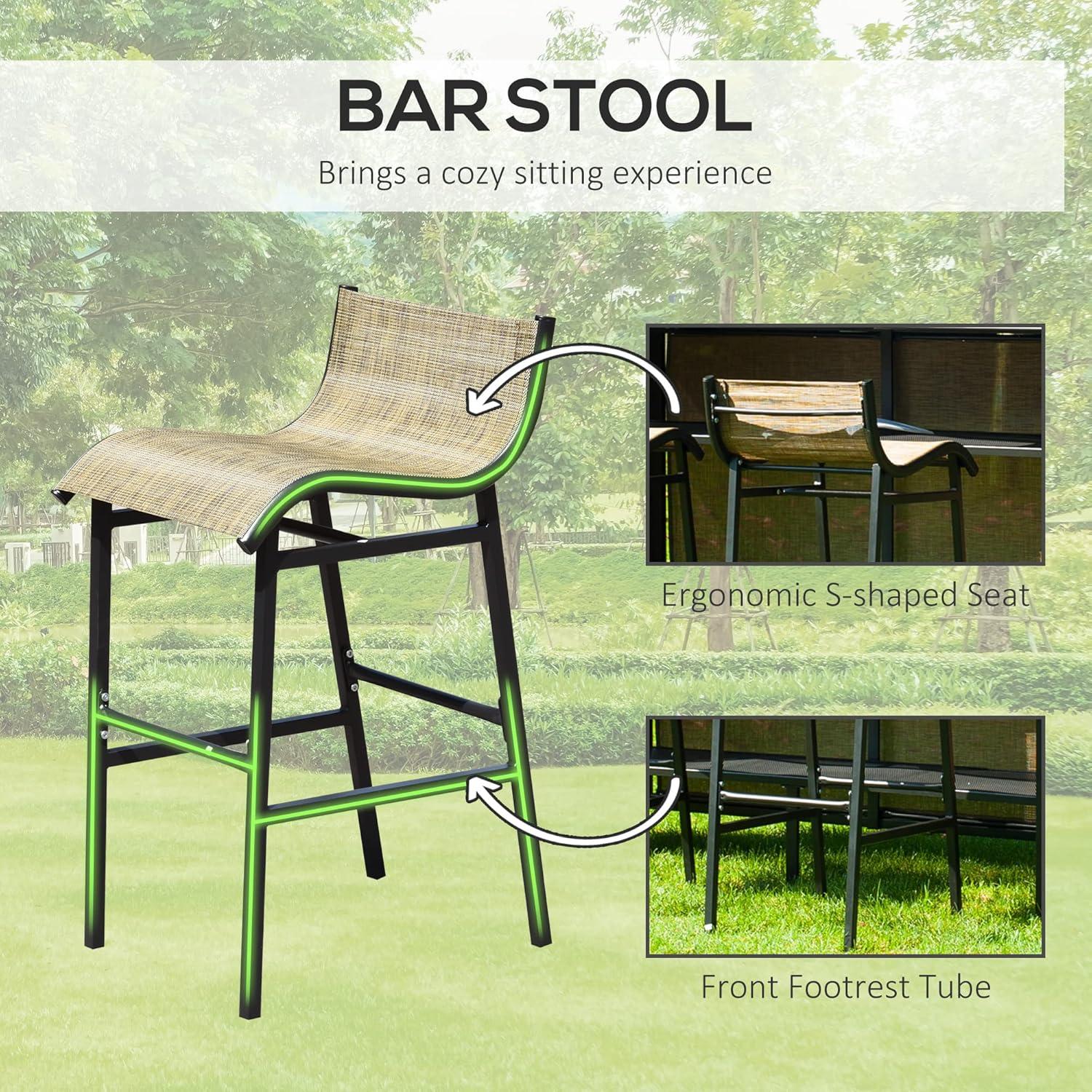 Outsunny 3 Piece Outdoor Bar Set for 2 with Canopy, Rectangular Table with Storage Shelves & Two Bar Chairs, Breathable Mesh