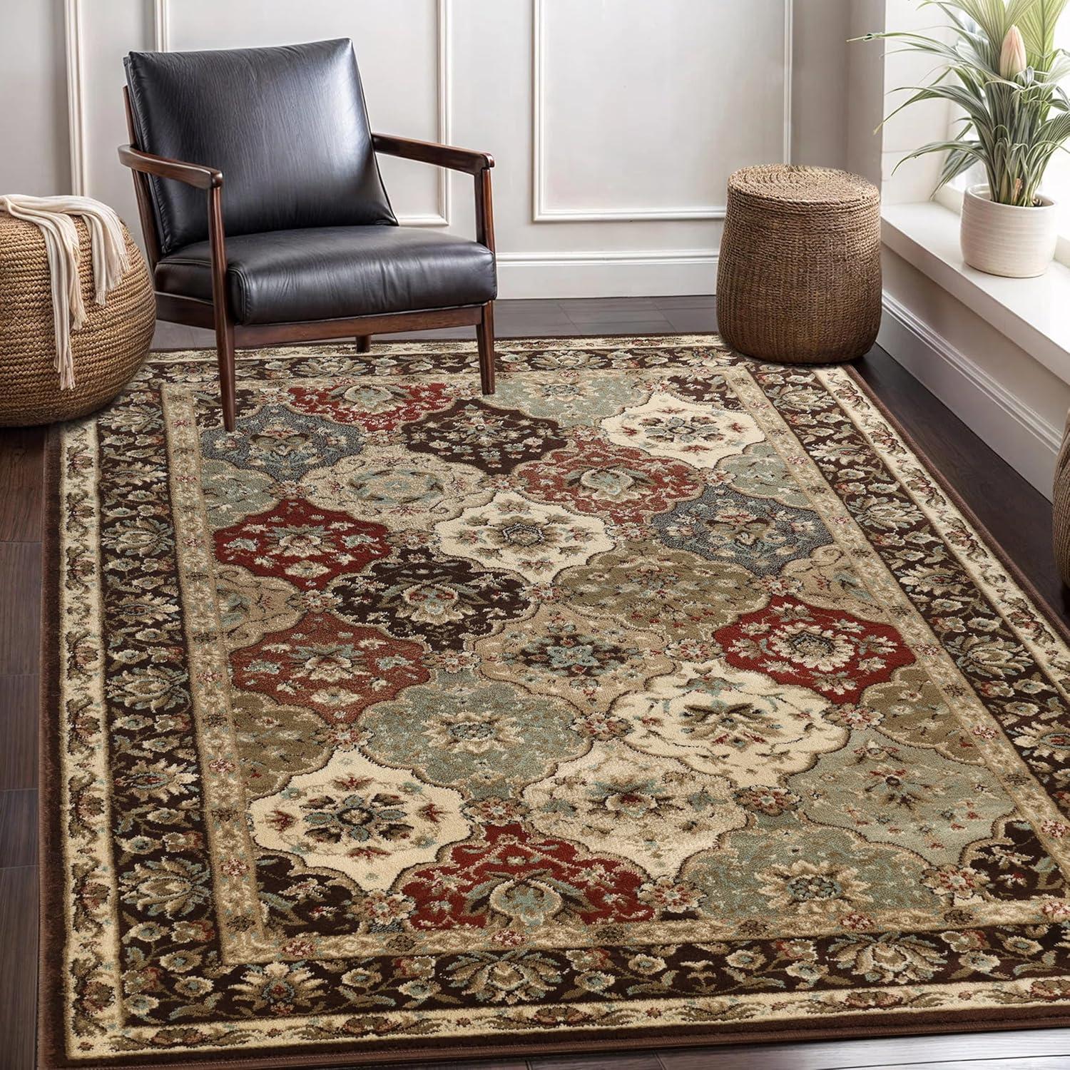 Superior Palmyra Floral Classic Indoor Area Rug, Chocolate, 2' x 3'