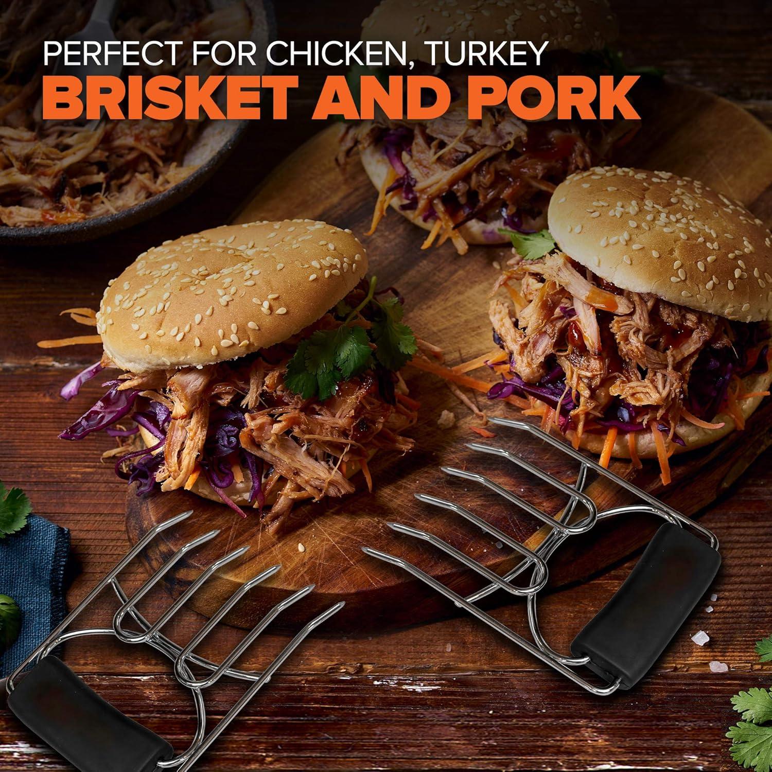 Heavy-Duty Stainless Steel Meat Shredding Claws with Black Rubber Handles