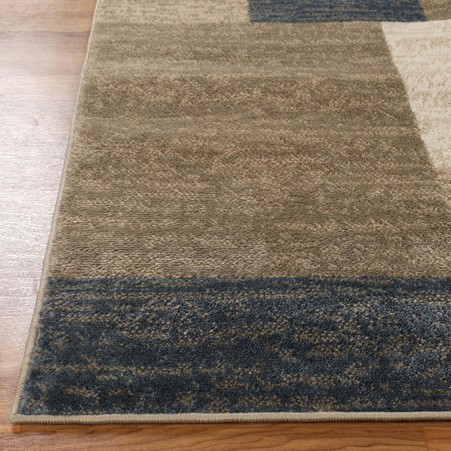 Superior Color Block Area Rug 2' x 3', Plush Indoor Rugs For Living Room Bedroom, Beige-Blue