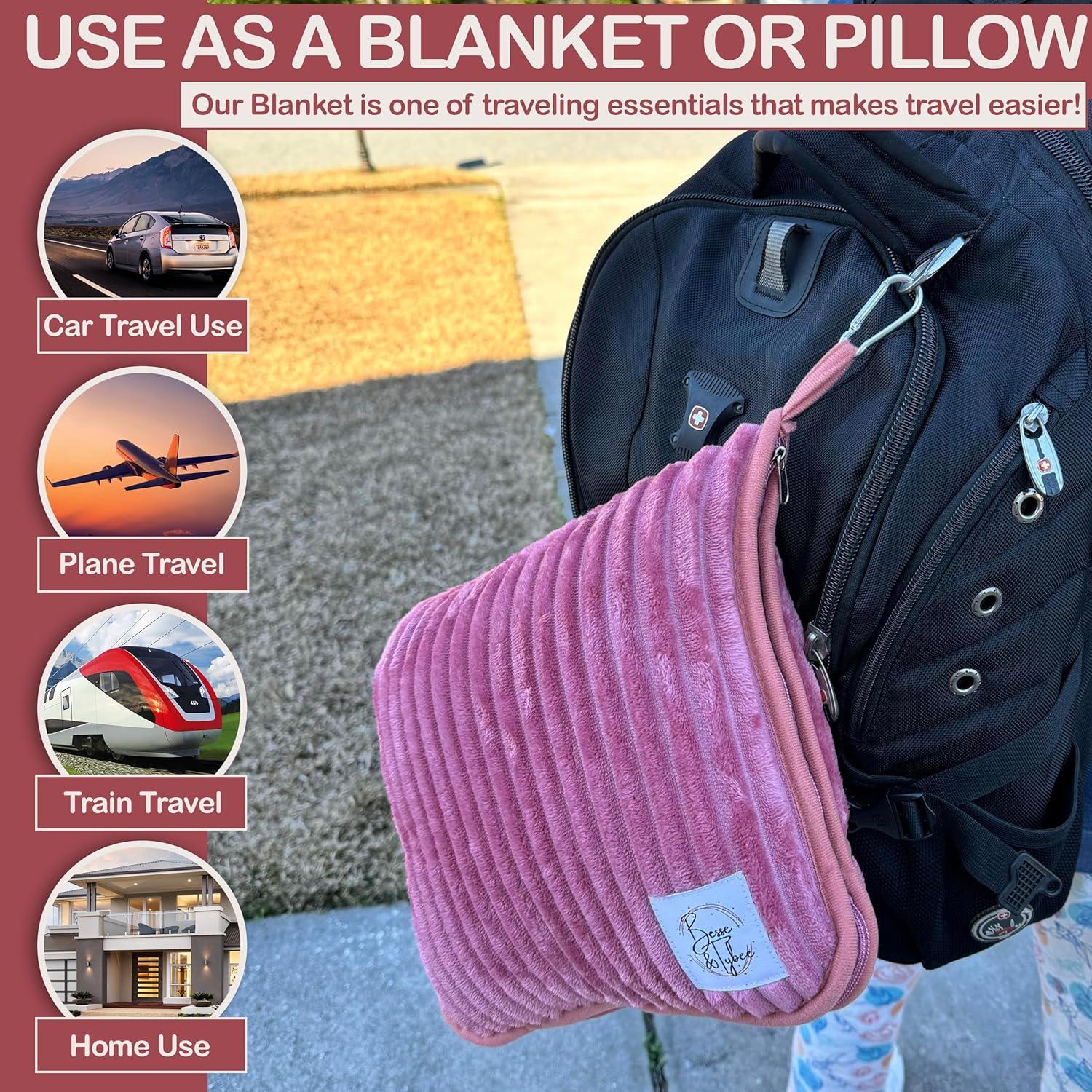 Premium Travel blanket pillow - XL 50"x70" | 2 in 1 Travel Blanket Airplane Compact with Bag having Hand Luggage Sleeve & Backpack Clip | Roadtrip, Hiking and long flight must haves | Airplane Comfort
