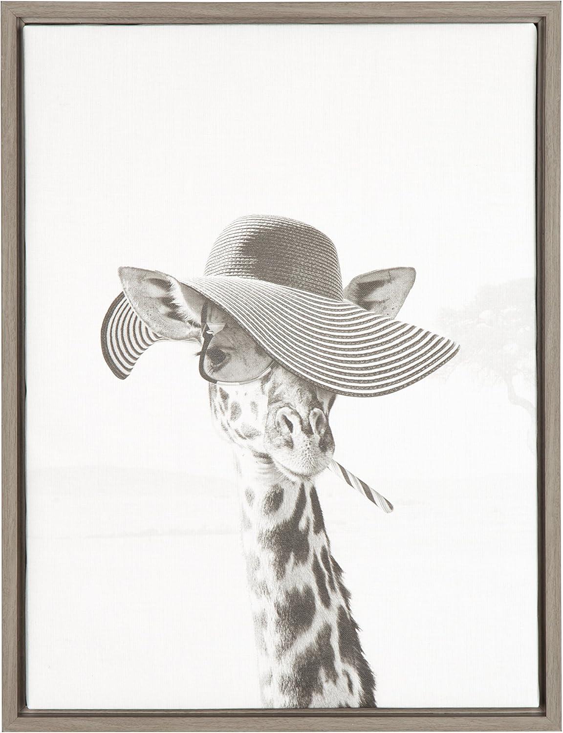 Sarifa Giraffe Framed Kids' Canvas Art Gray (24"x18") - Uniek