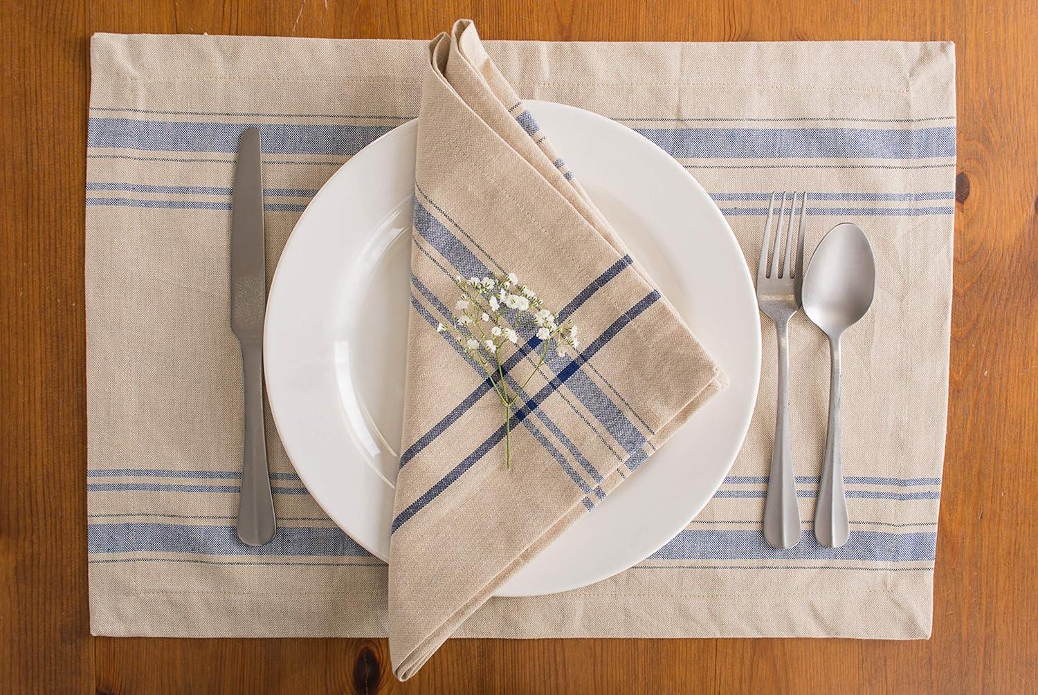 DII Modern Style Cotton French Stripe Napkin in Nautical Blue/Beige (Set of 6)