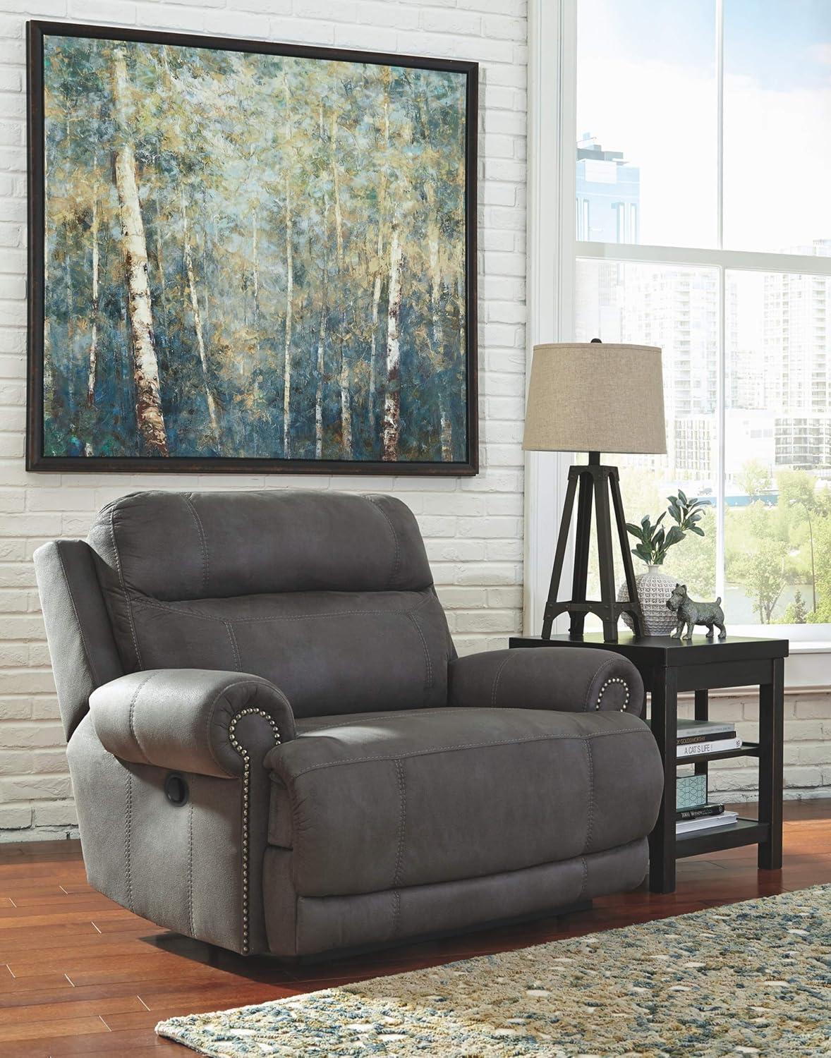 Signature Design by Ashley Austere Faux Leather Zero Wall Recliner in Gray