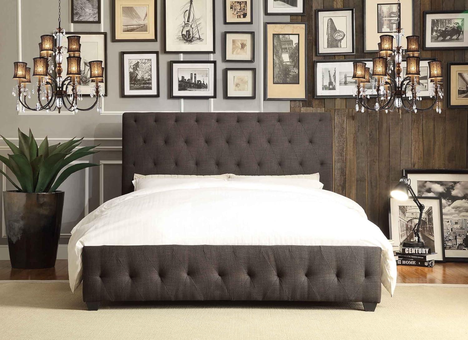 Homelegance Tufted California King Size Upholstered Bed, Dark Grey Fabric