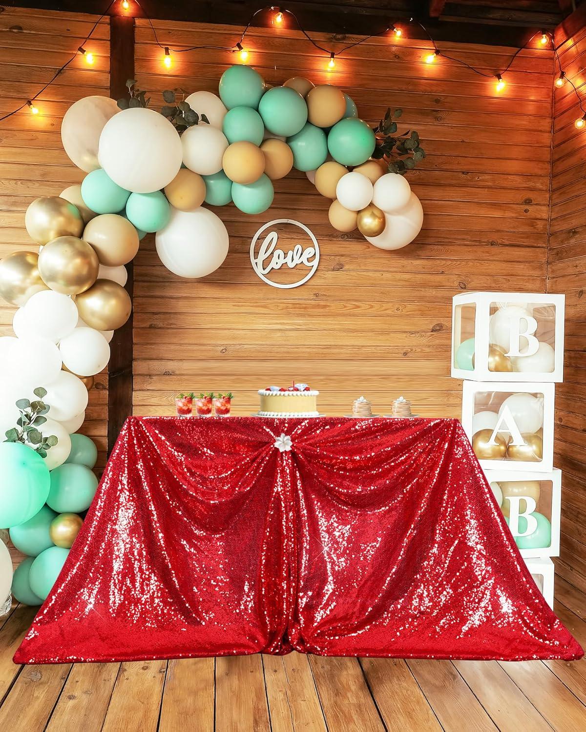PartyDelight Sequin Tablecloth Red 48"x72"Sparkly Table Cloth Rectangular for Wedding Sweetheart Christmas