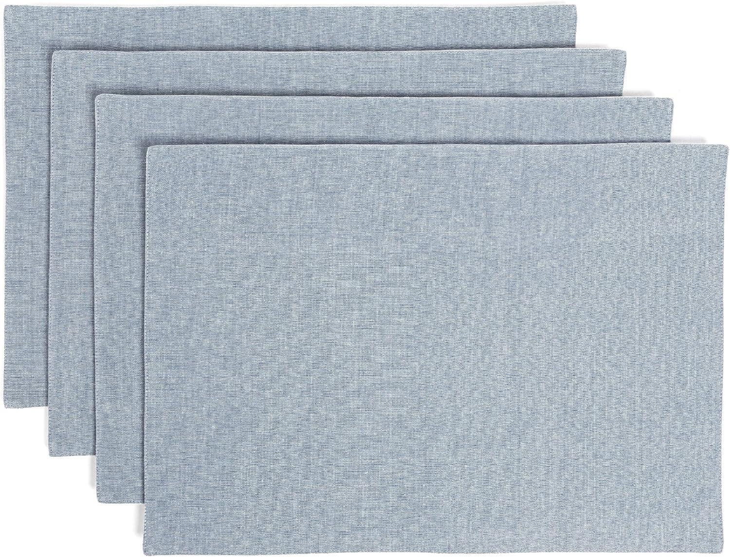 over&back Woven Frayed Chambray Placemats - 100% Cotton - Kitchen and Home Decor - 14" L X 20" W