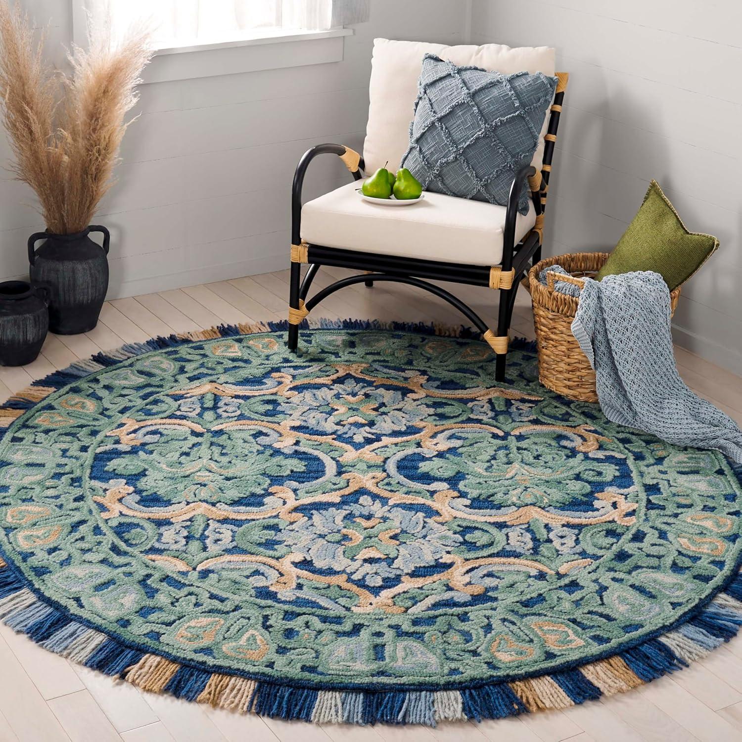 SAFAVIEH Blossom Abram Geometric Area Rug, Navy/Green, 10' x 10' Round