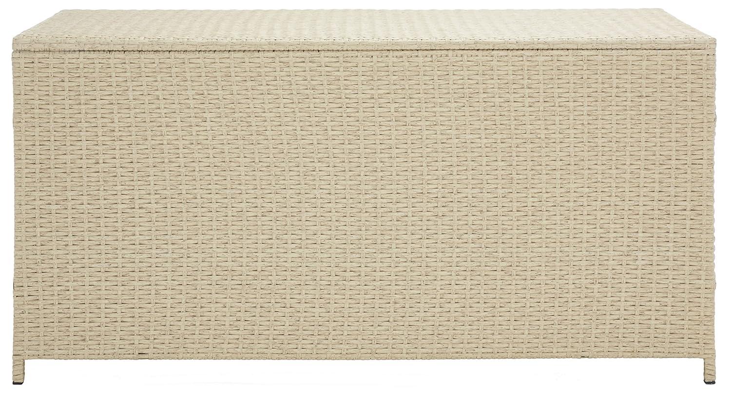 Oliveira Outdoor Cushion Deck Box - Beige/White Cushion - Safavieh