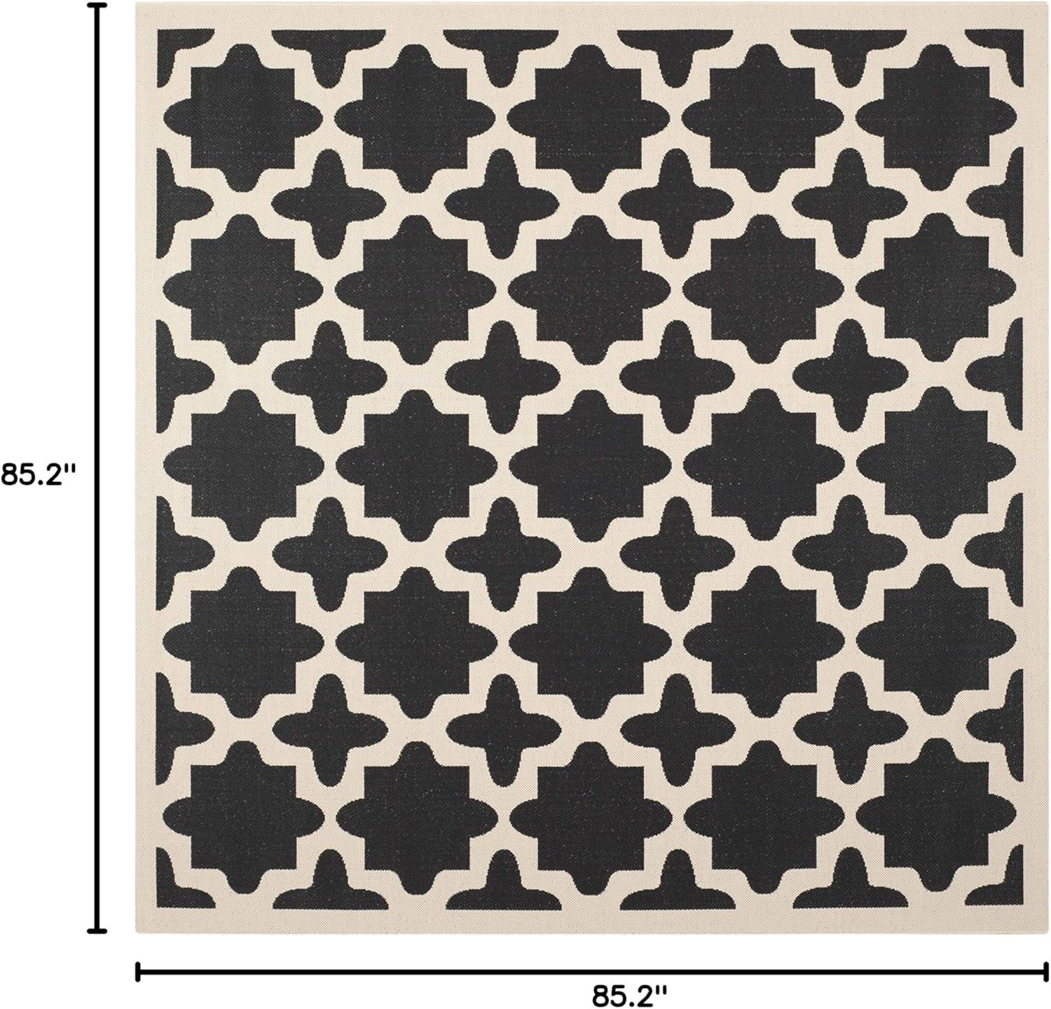 SAFAVIEH Courtyard Amanda Geometric Indoor/Outdoor Area Rug, 7'10" x 7'10" Square, Black/Beige