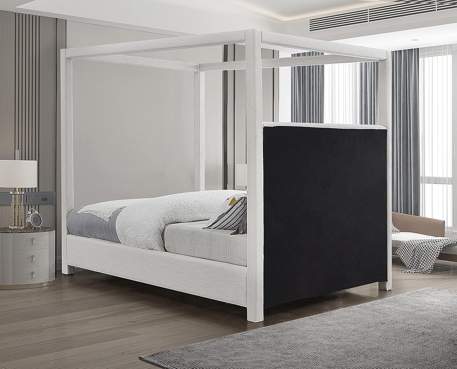 Meridian Furniture Emerson Cream Linen Textured Fabric Queen Bed