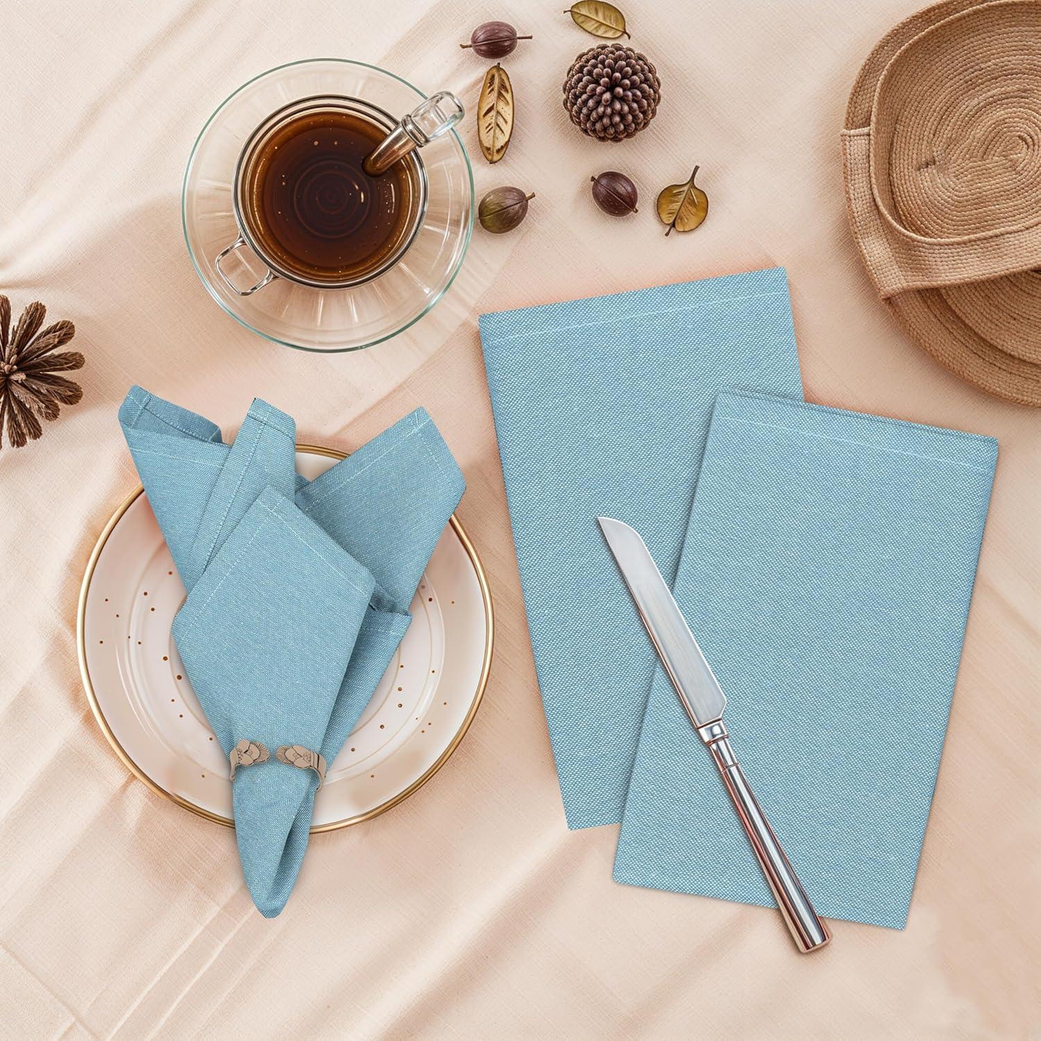 Ruvanti Poly Cotton Square Cloth Napkins Chambray Fabric (Set of 12)