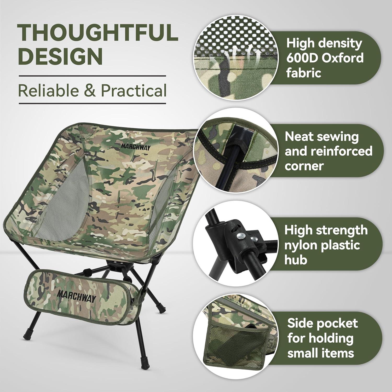 Camo Lightweight Metal Folding Camping Chair with Storage Bag