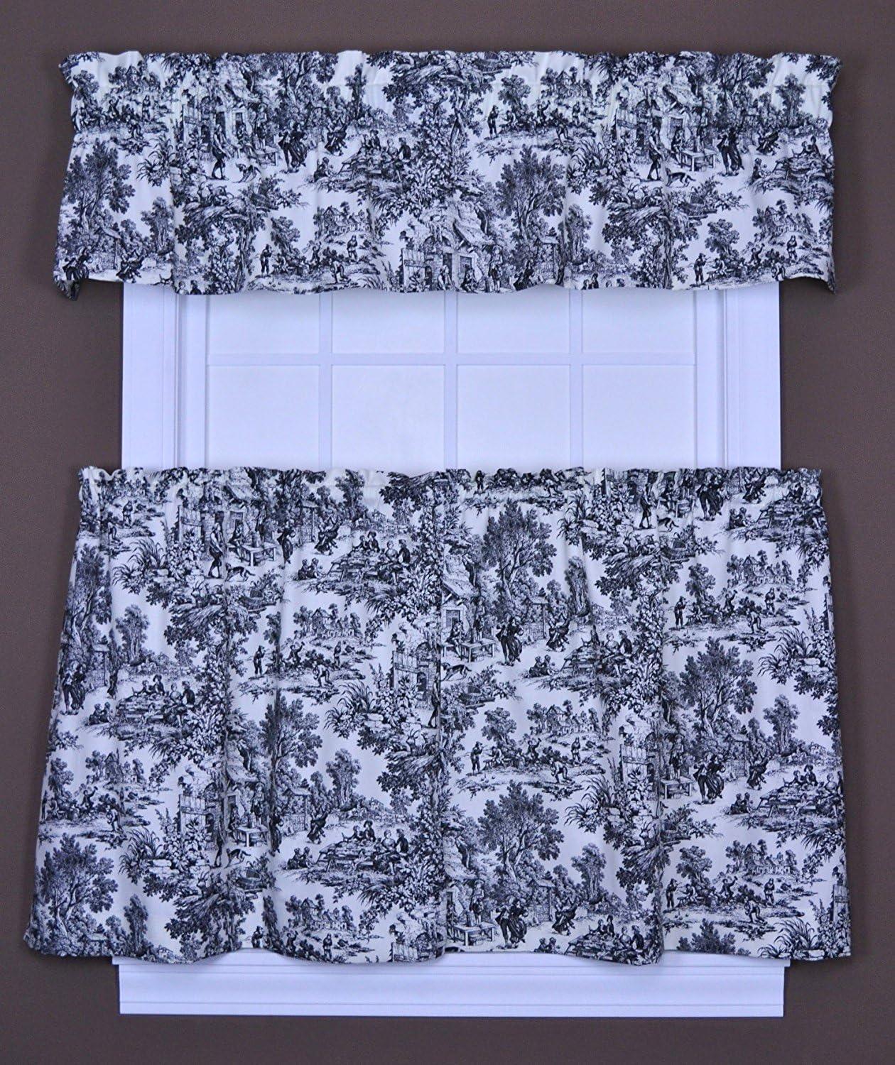 Ellis Curtain Victoria Park Toile Room Darkening Window Rod Pocket Pair Set With 2 Tiers - 2-Piece - 68x24"