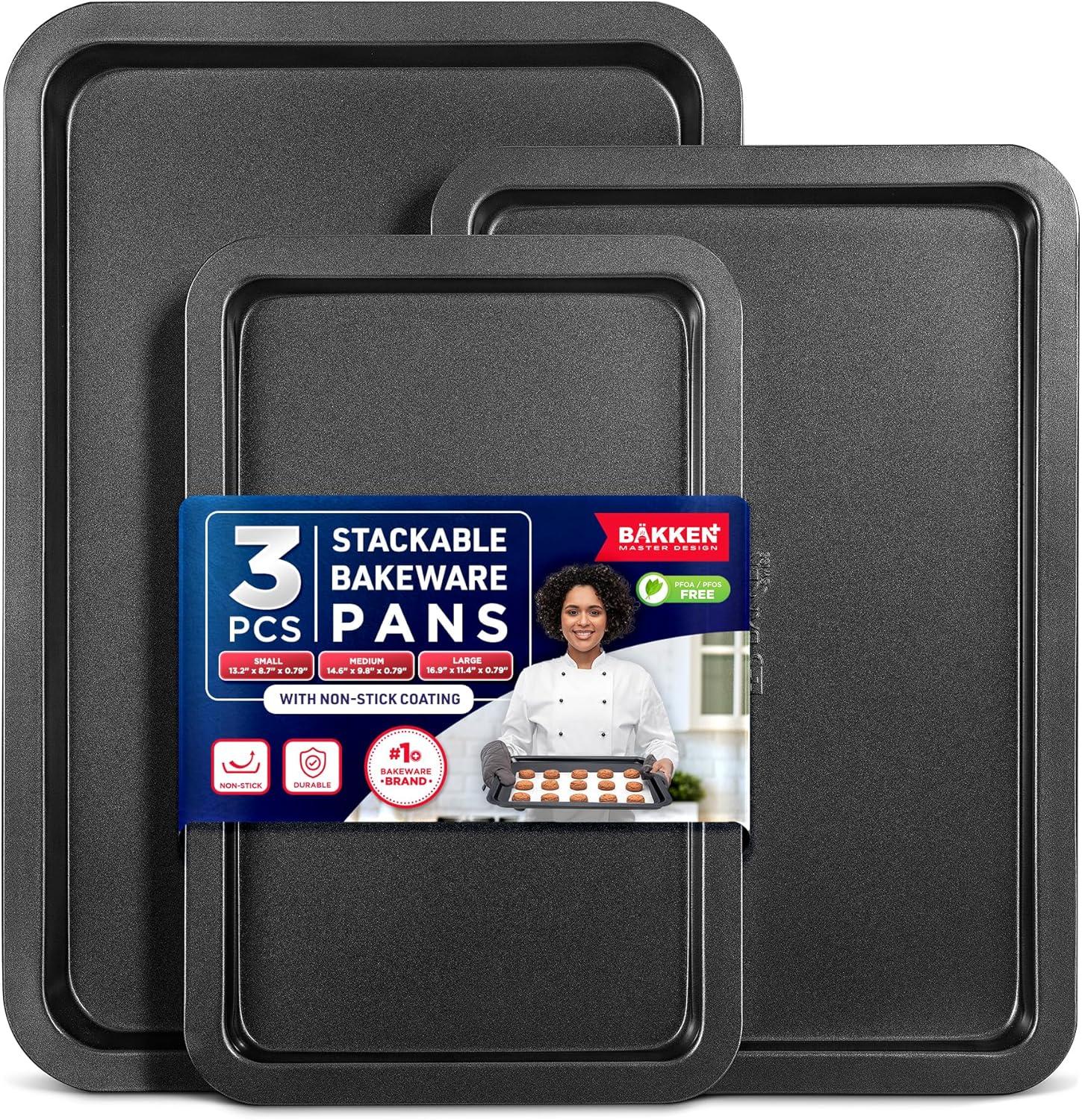 Nonstick Black Steel 3-Piece Baking Sheet Set