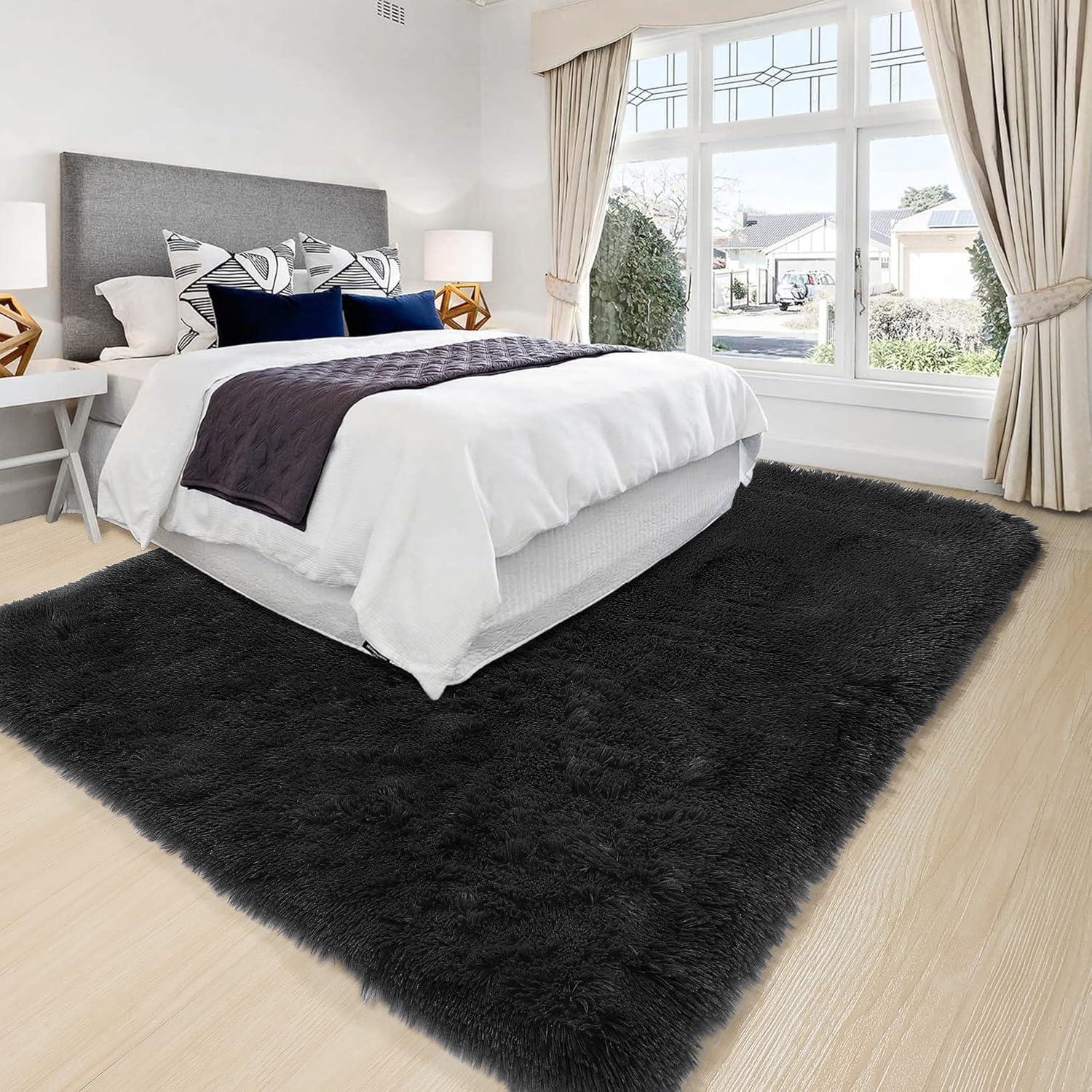 Bailu Fluffy Black Rug for Living Room,5x8 Area Rugs,Thick Plush Shag Rug,Shaggy Rugs for Bedroom,Big Fuzzy Carpet,Comfy Kids Rugs,Large Living Room Rugs,Living Room Decor