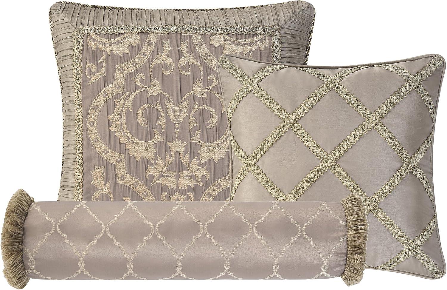 Taupe Jacquard and Taped Decorative Pillow Set