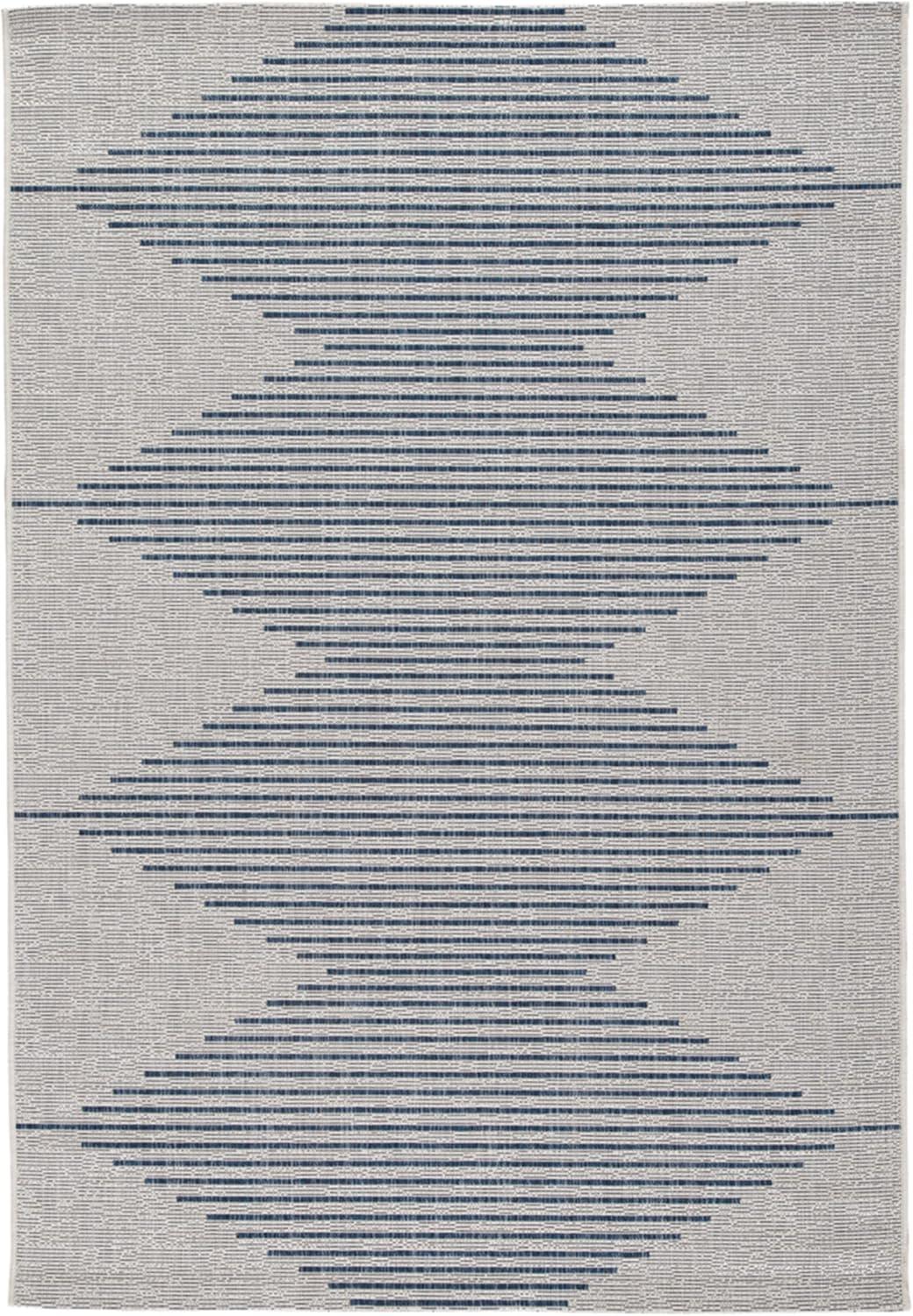 Blue and White Geometric Synthetic Small Rug