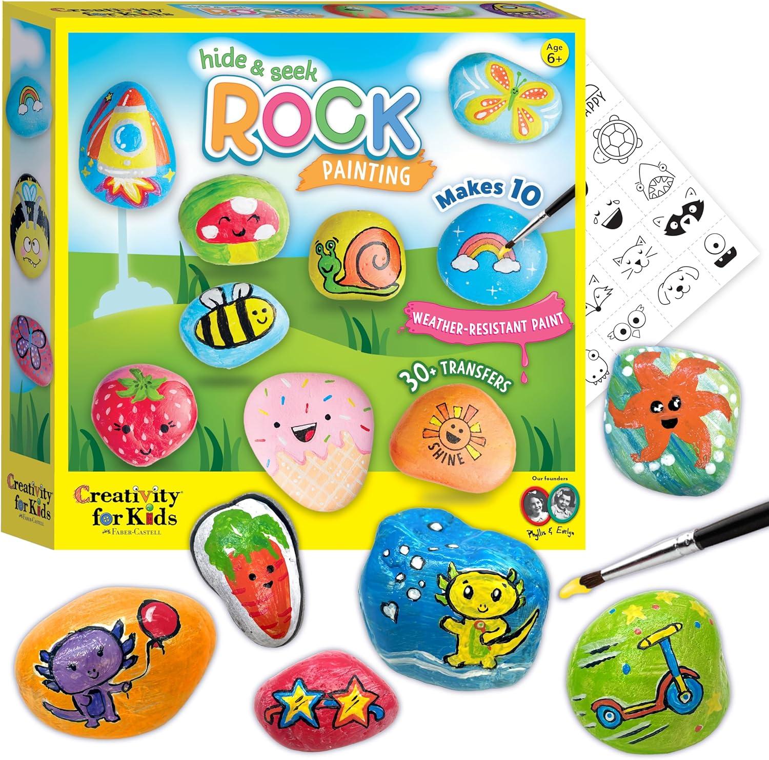 Hide & Seek Rock Painting Kit - Creativity for Kids: Paints, Stickers, Rocks, Brush, Craft Activity for Ages 6+